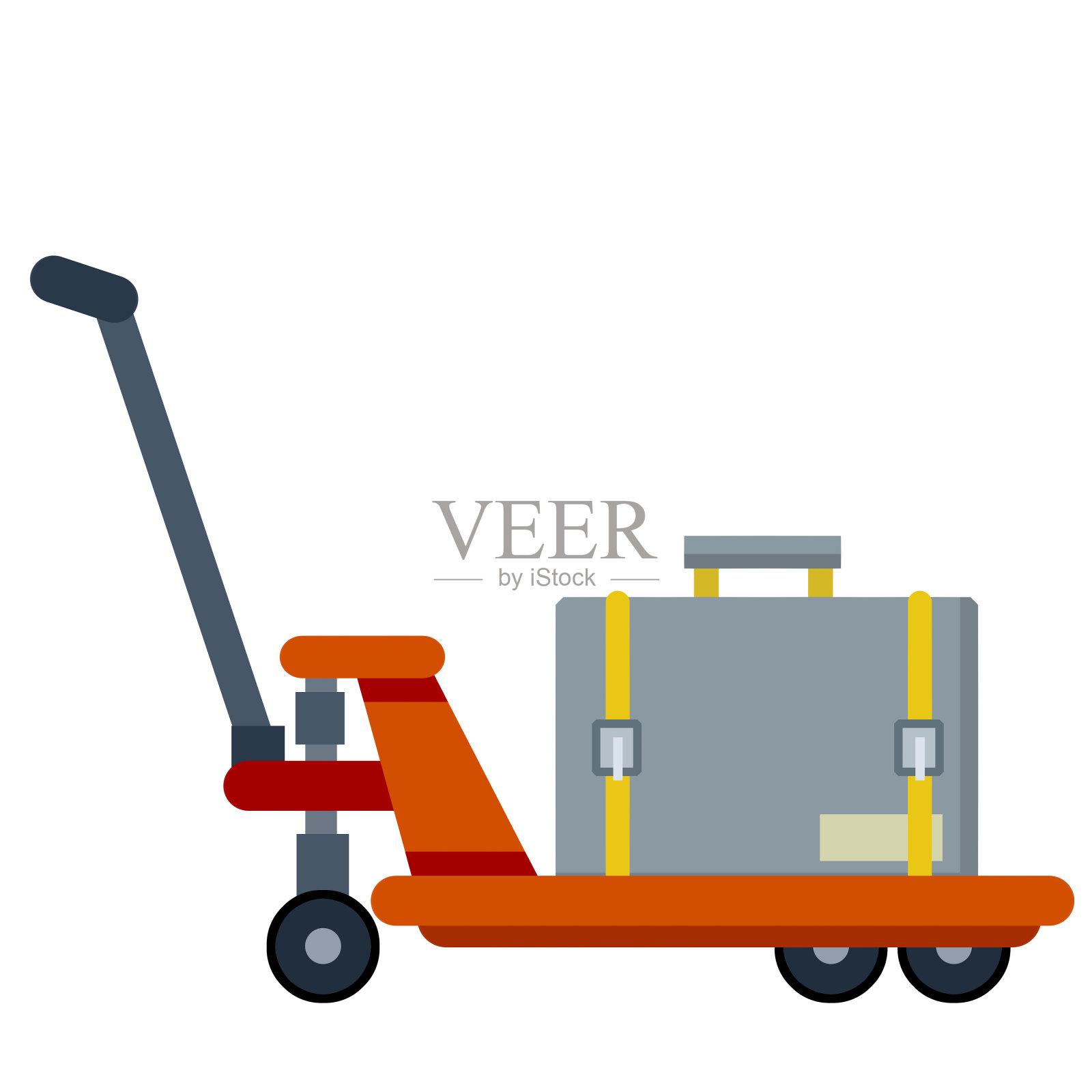 台车和手推车，车上有行李和手提箱。一堆行李，公文包和包。物流和运输。手推车。平面卡通孤立在白色插画图片素材