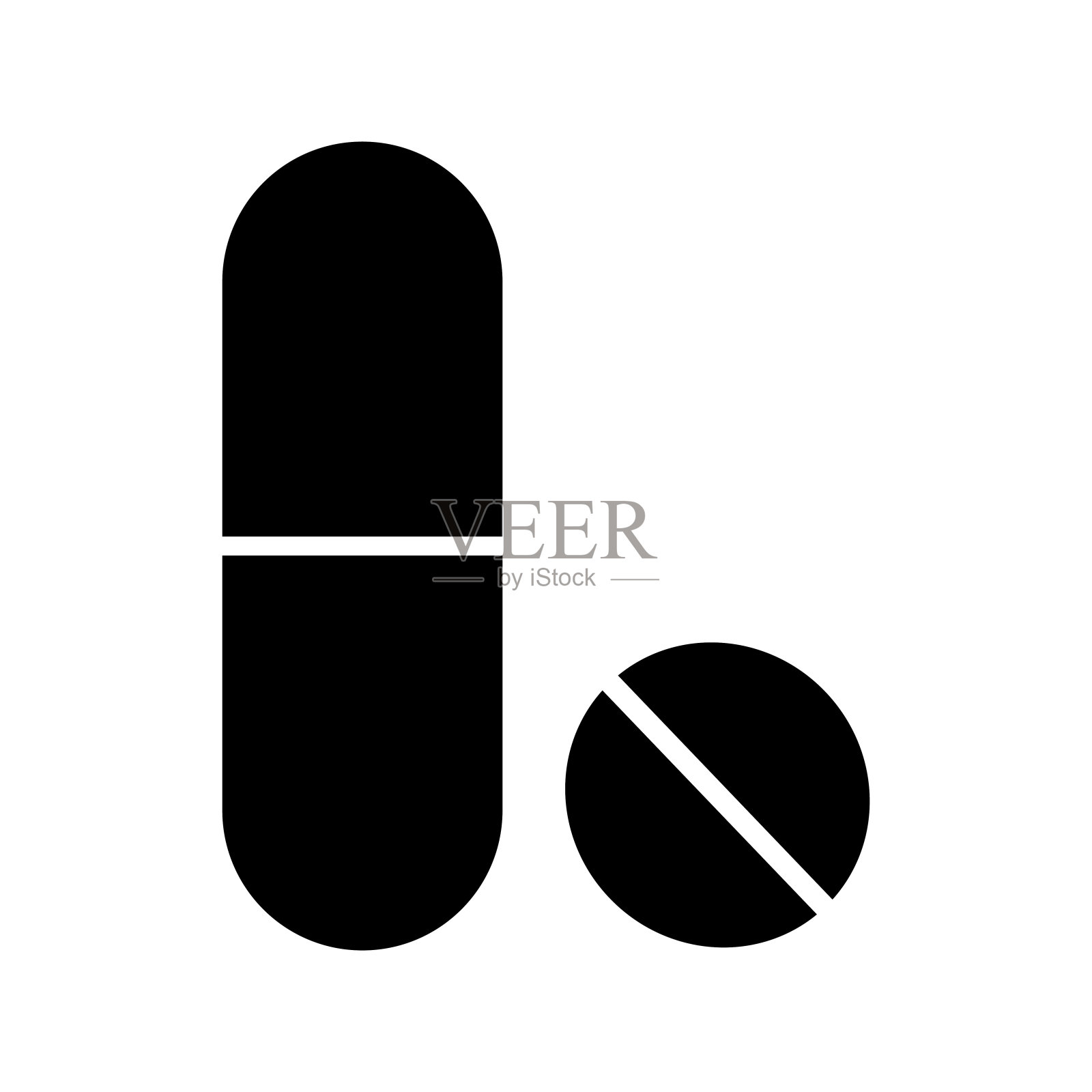 药片图标。药理学的概念。医学背景。黑色的轮廓。卫生保健。矢量插图。股票的形象。图标素材