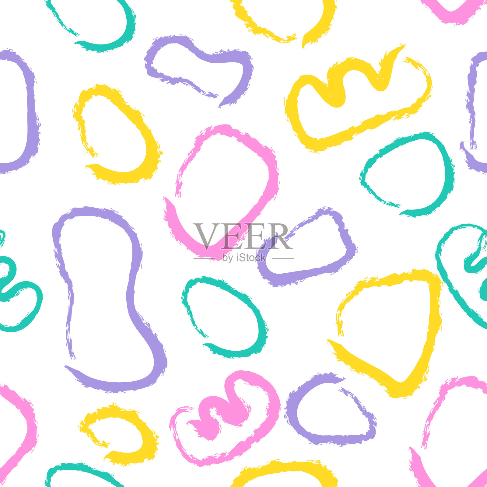 抽象形状与画笔绘制轮廓在无缝模式在最小的风格插画图片素材