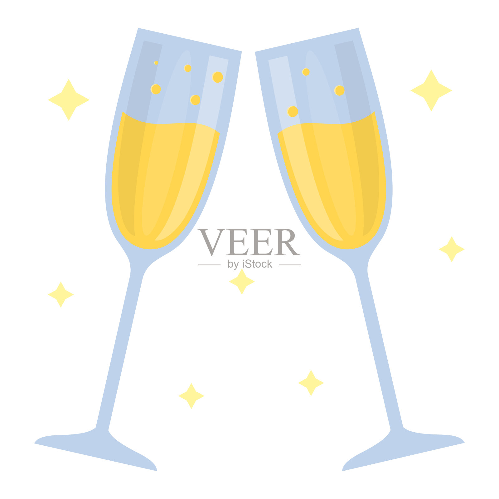 两个薄玻璃杯，里面有香槟和泡沫插画图片素材