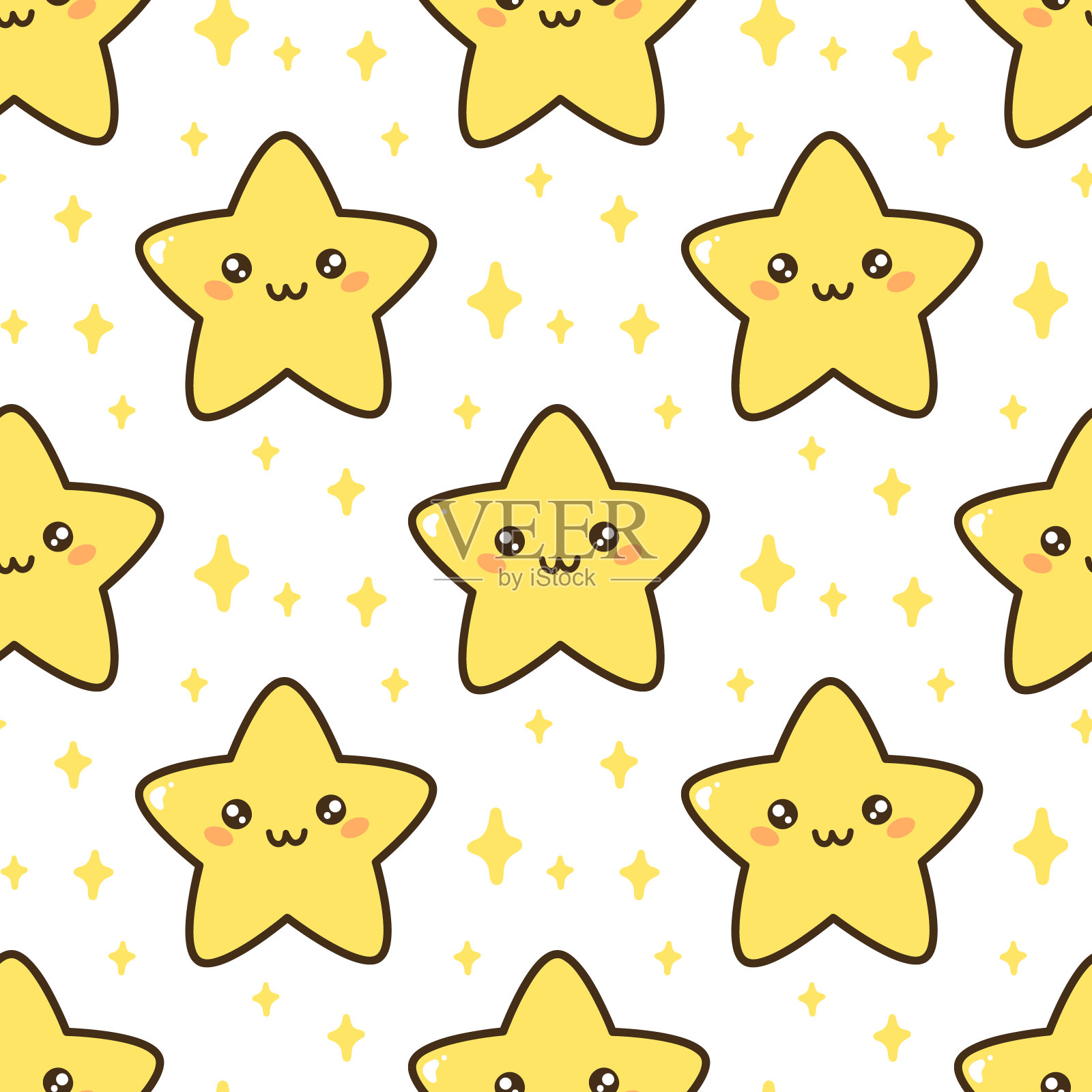 无缝图案与可爱的明星。可用于包装、包装纸、纺织品等。设计元素图片