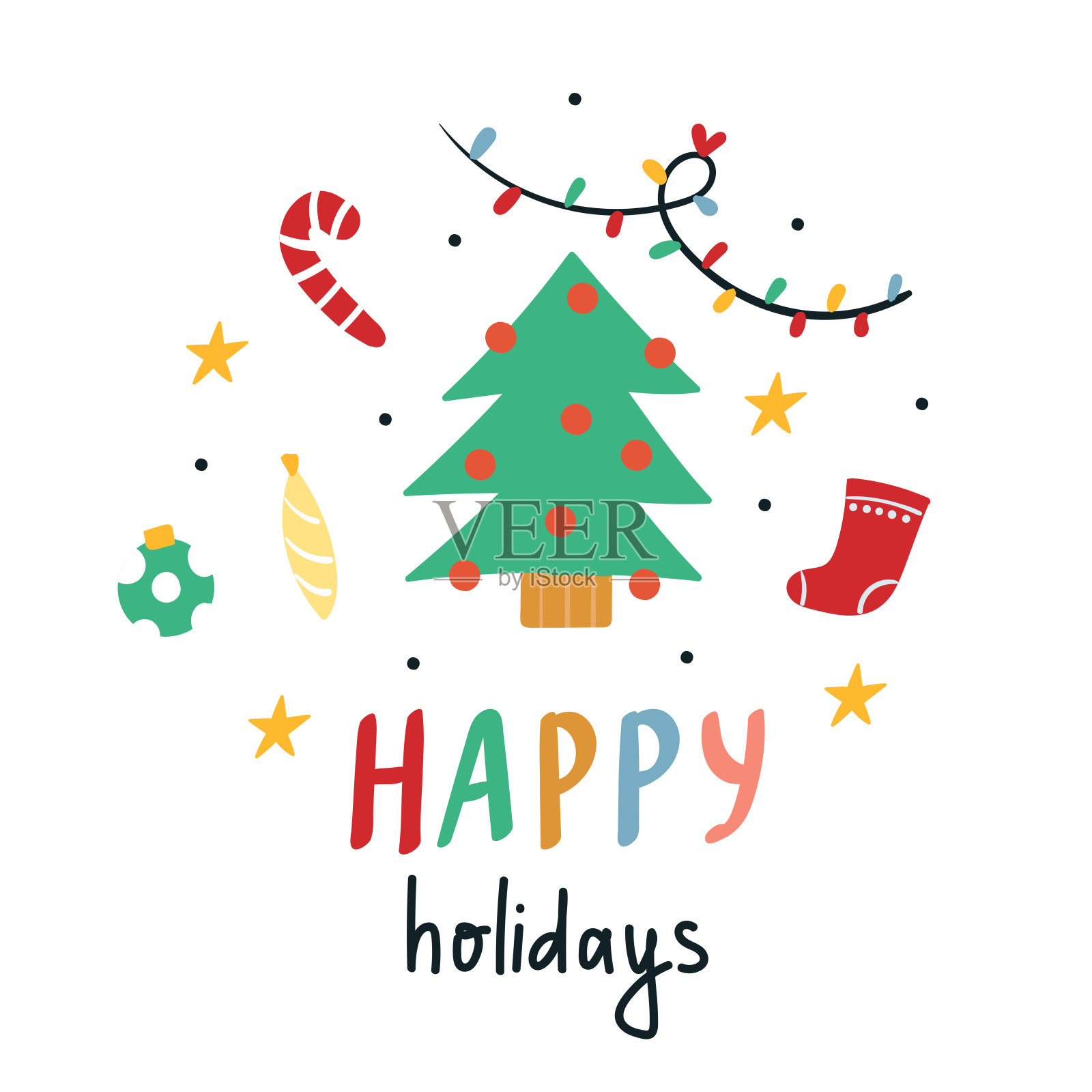 圣诞快乐和新年快乐卡片的扁平风格。插画图片素材