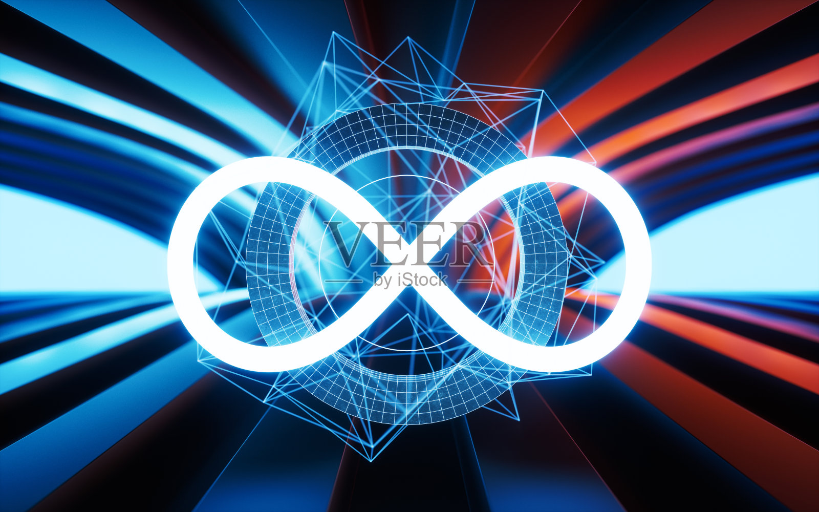 数据环和霓虹灯，3d渲染。照片摄影图片