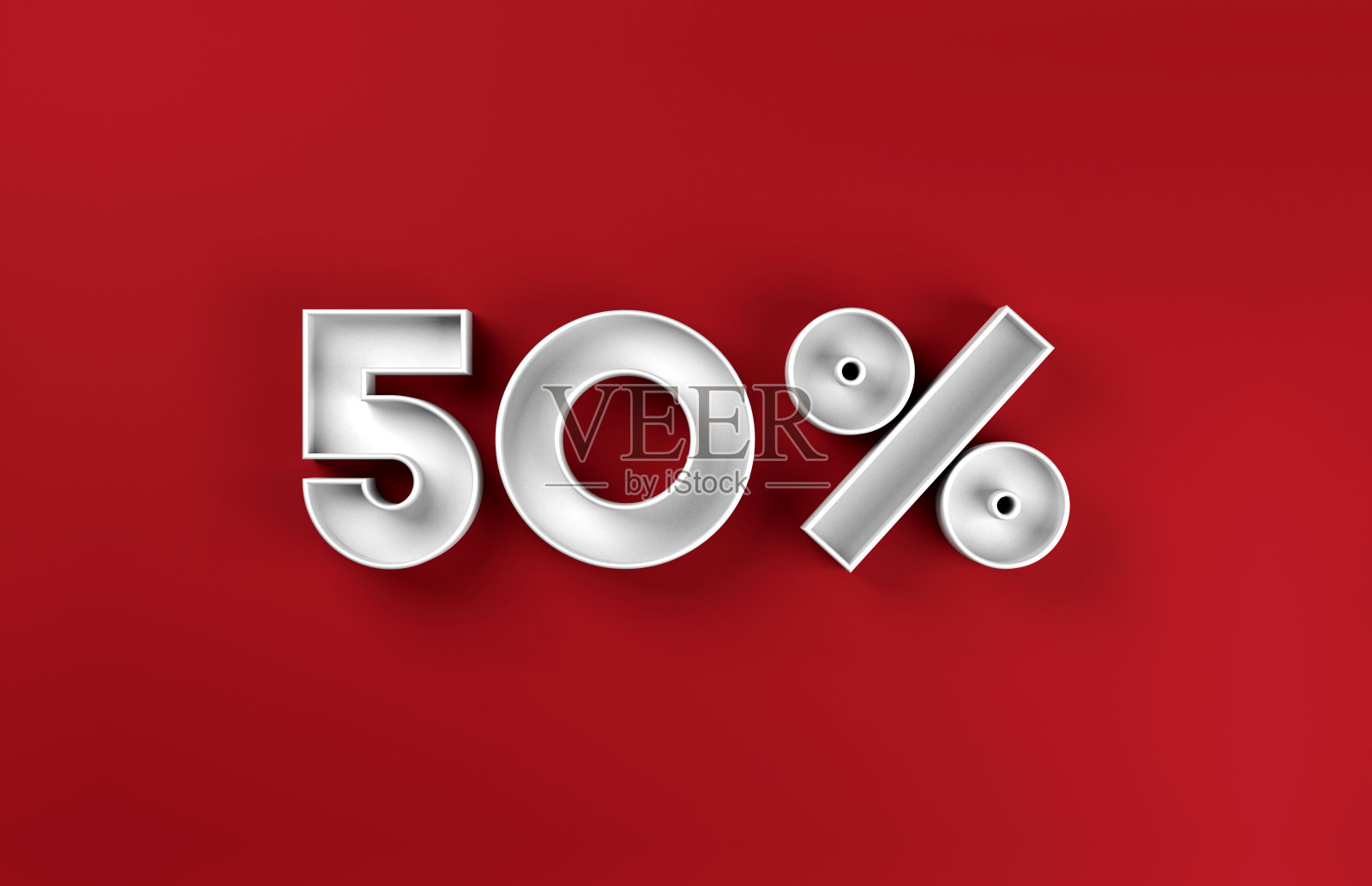 白色3D 50%折扣图标在红色背景照片摄影图片