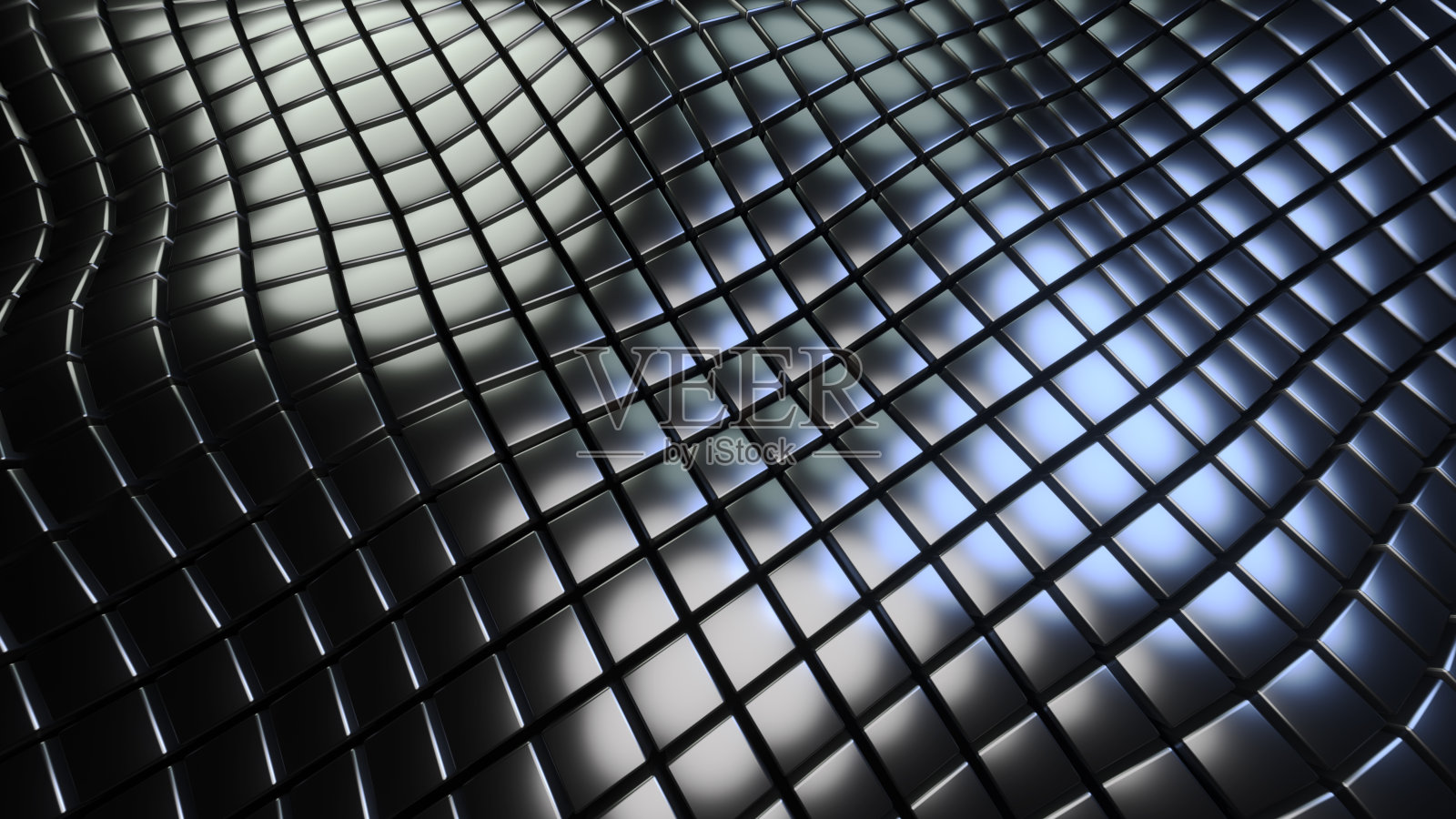 银色背景3D，方形图案波浪。照片摄影图片