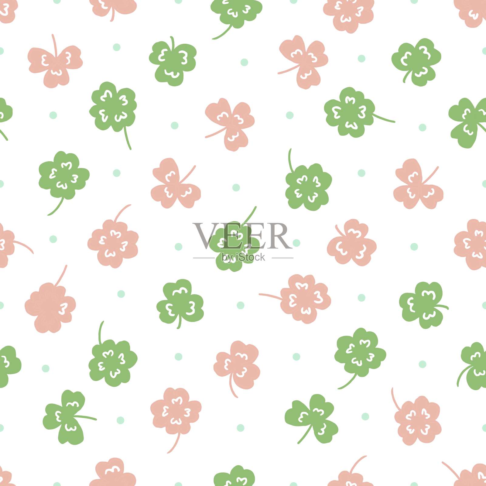 快乐可爱的三叶草叶矢量图形无缝图案插画图片素材