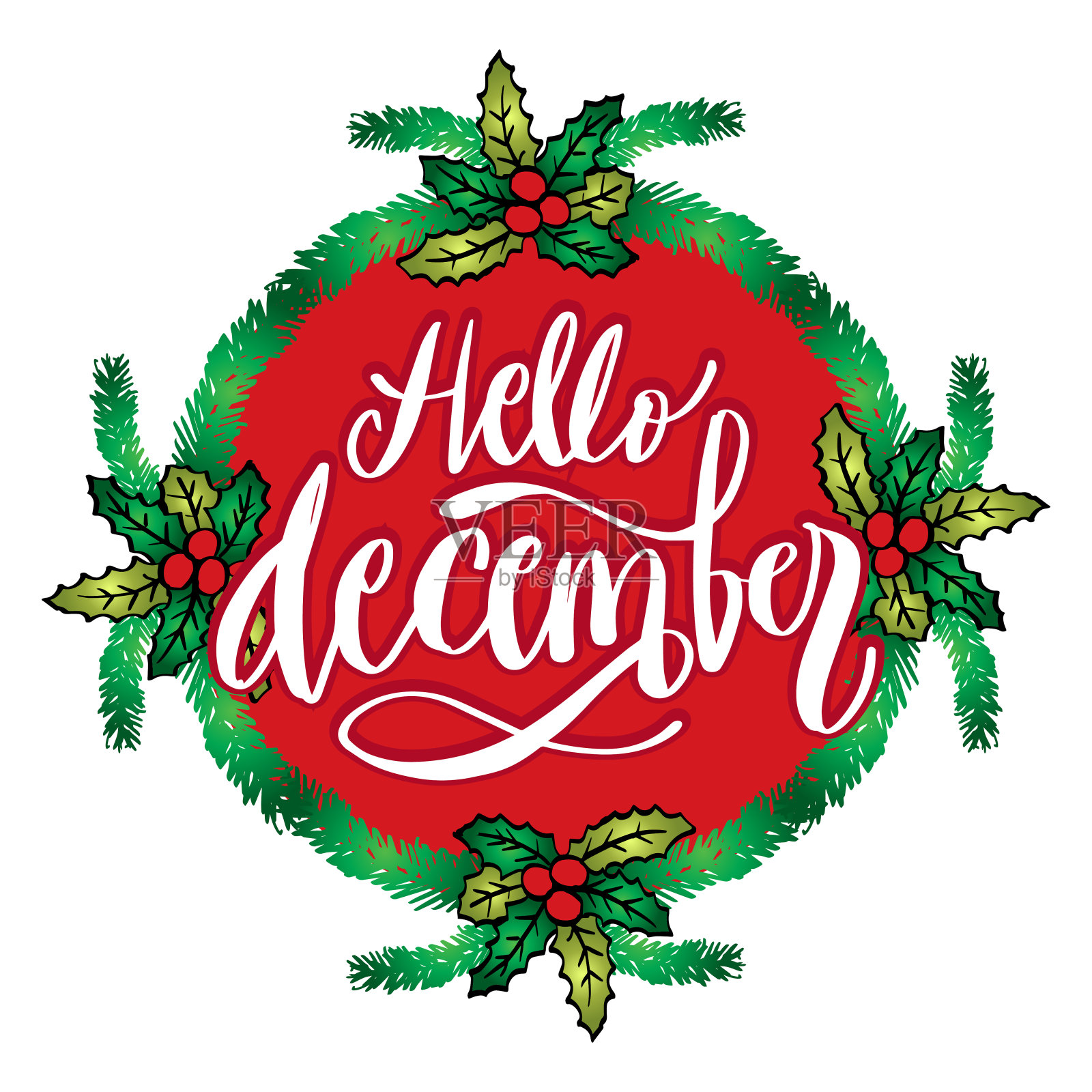 你好，十二月的手写字母。贺卡的概念。插画图片素材