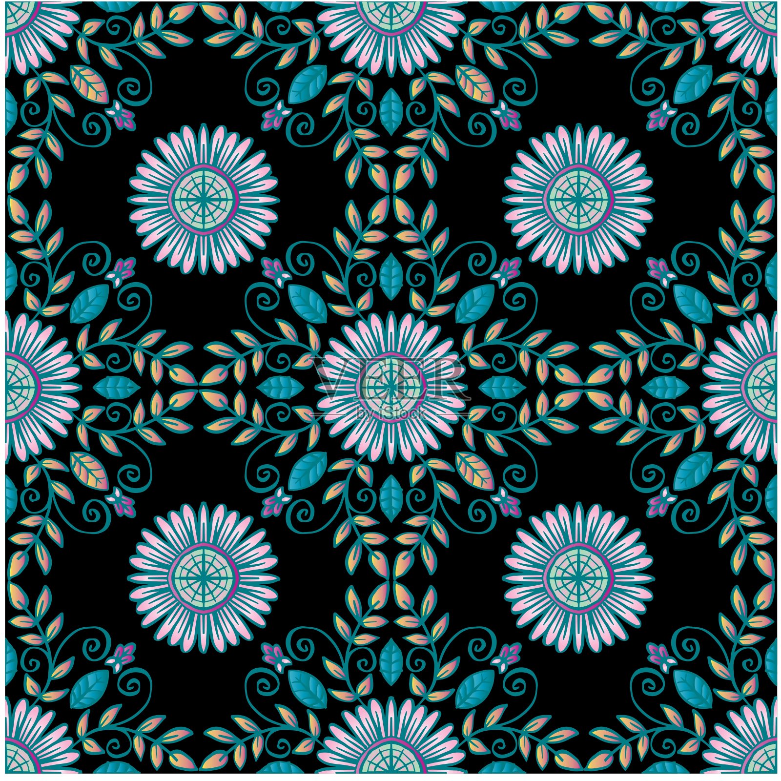 无缝图案花卉装饰背景。插画图片素材