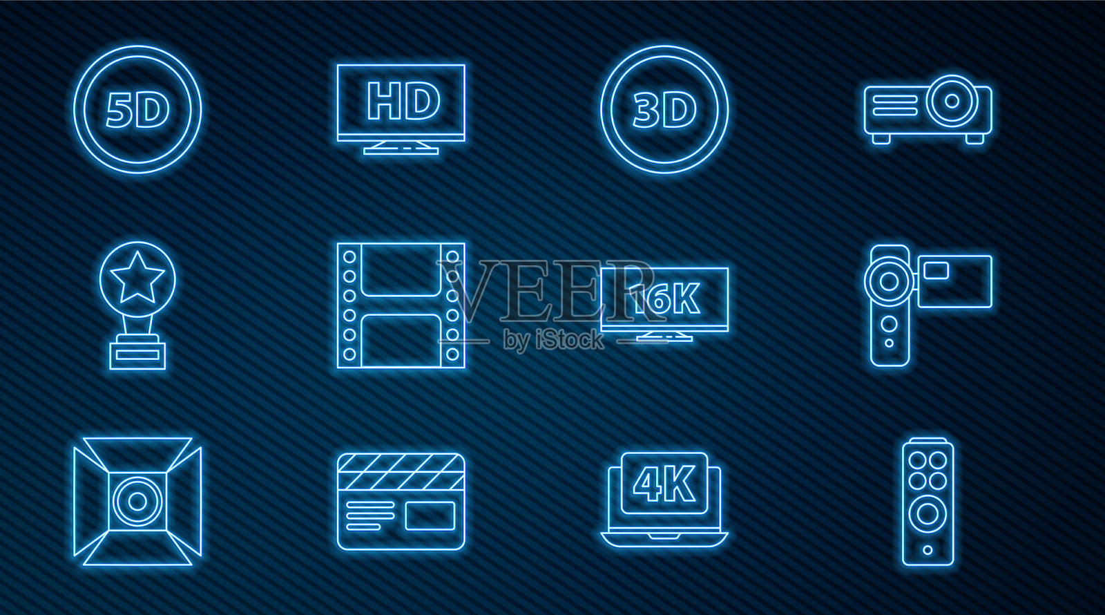 设置线遥控影院摄像头3d字图标素材