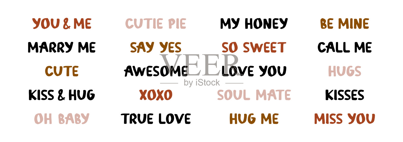 一套手绘的情人节字母设计元素图片