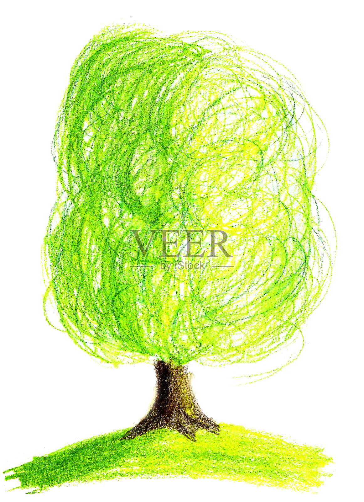 蜡笔形象的卡通树插画图片素材