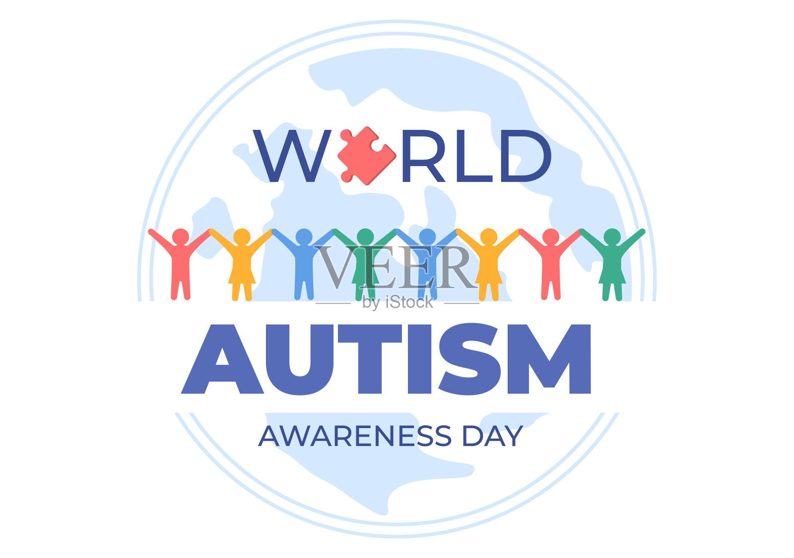 世界自闭症日：拼图手，适用于贺卡、海报或横幅扁平设计插画图片素材