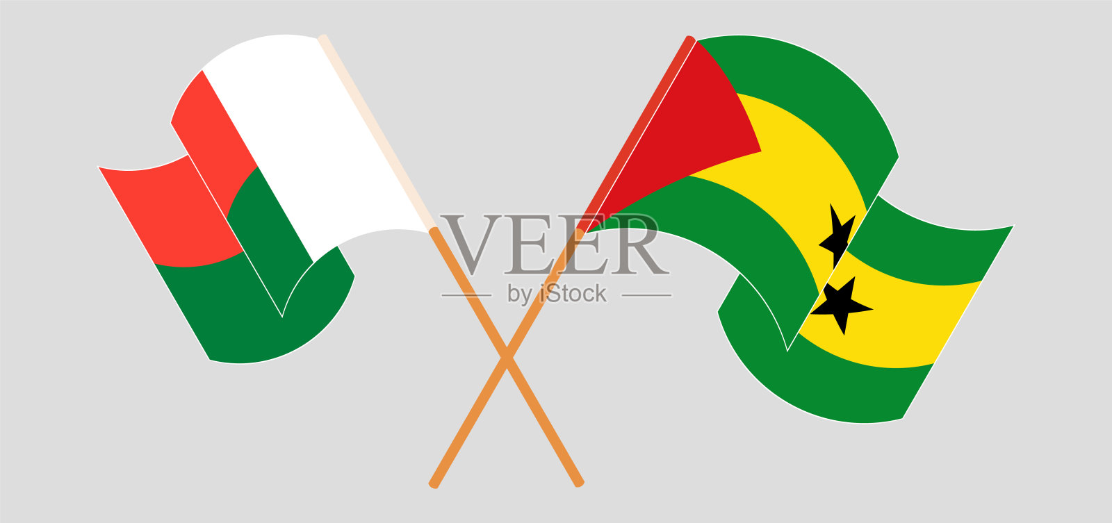 马达加斯加、圣多美和普林西比的旗帜飘扬设计元素图片