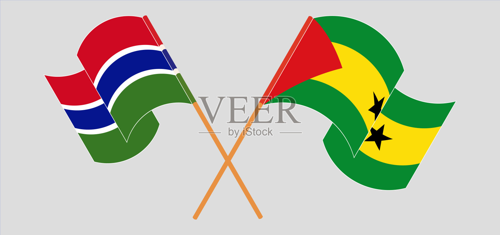 冈比亚、圣多美和普林西比的旗帜飘扬设计元素图片