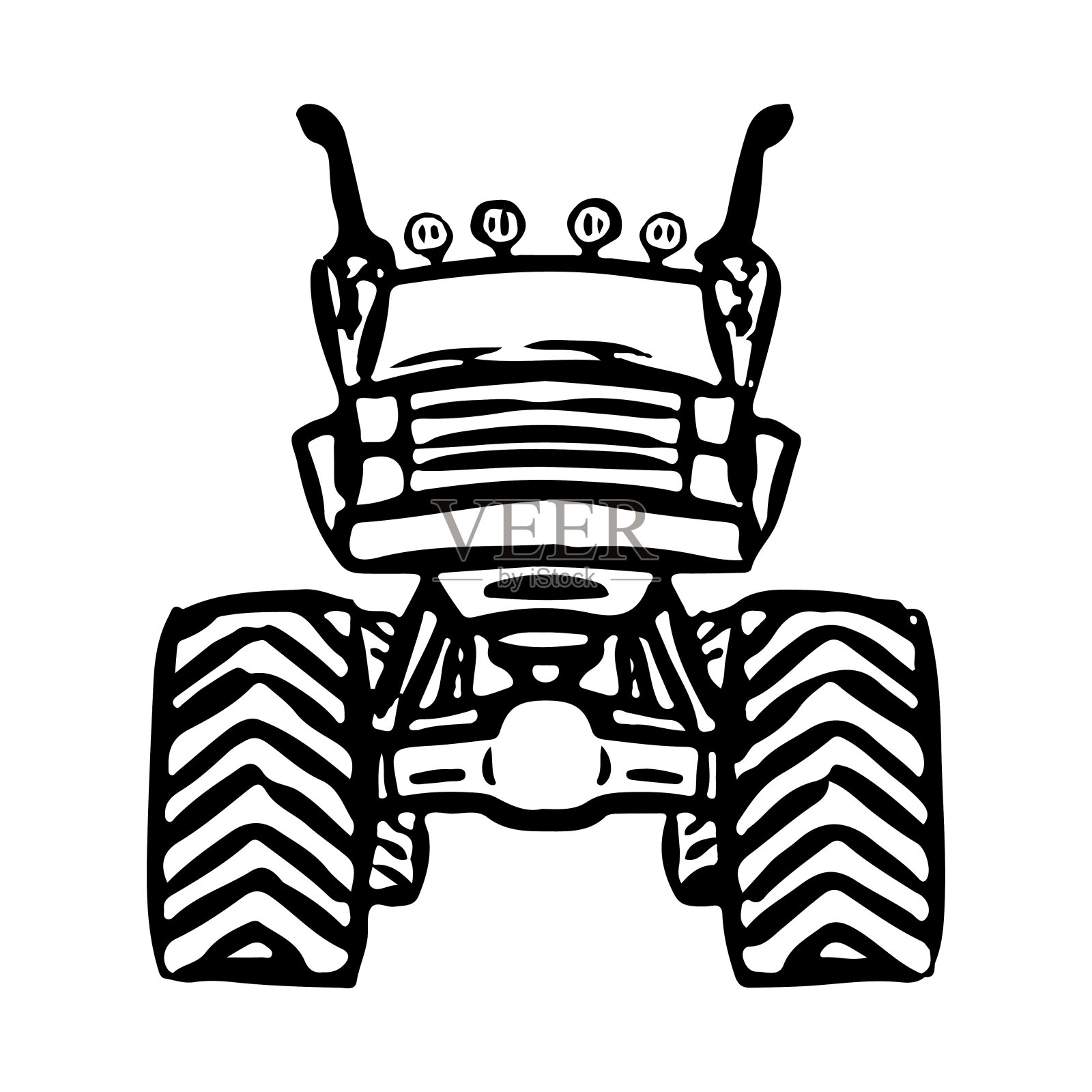 怪物卡车图标。越野。黑色轮廓墨水剪影。前视图。矢量图。孤立的画在一个白色的背景。隔离。设计元素图片