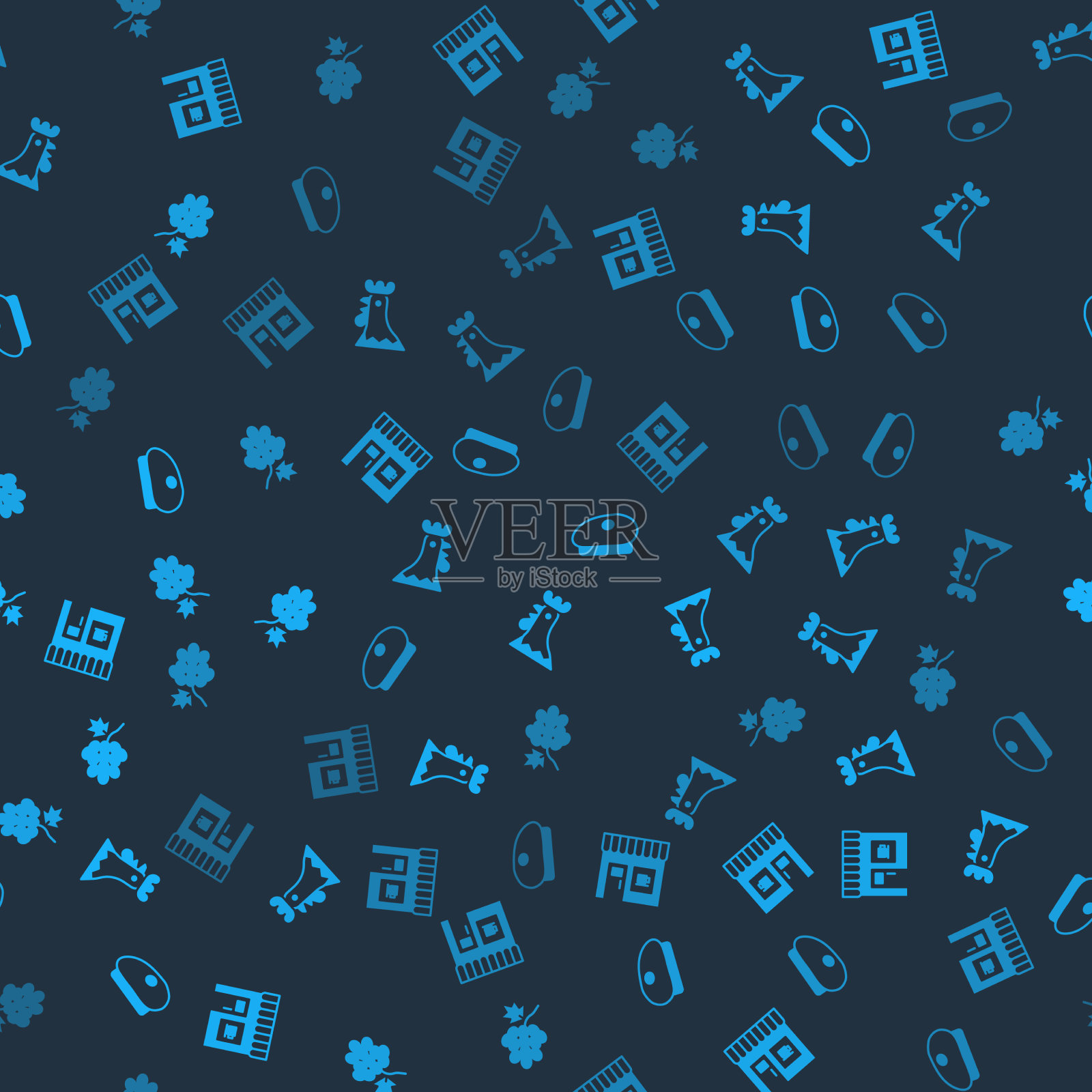 咖啡厅设有法式公鸡贝雷帽和葡萄图标素材