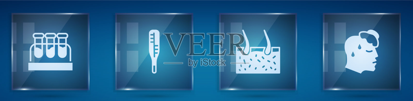 设置试管与血液医疗温度计图标素材