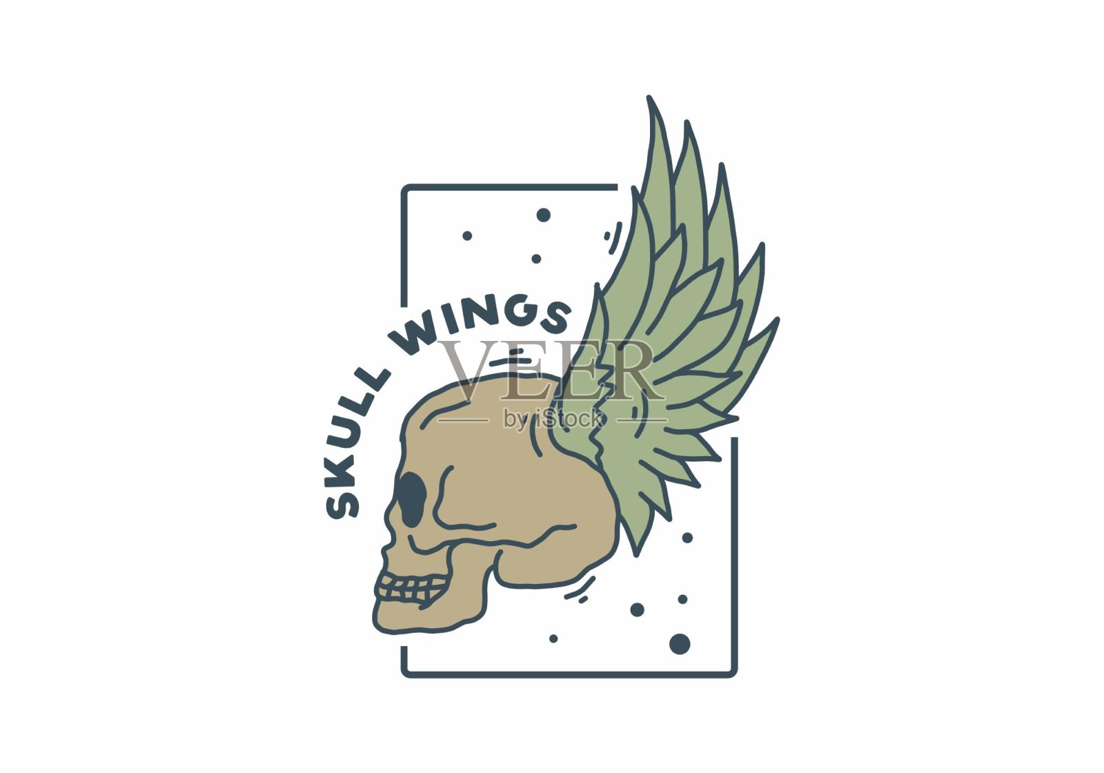 头骨与翅膀的复古插图设计元素图片