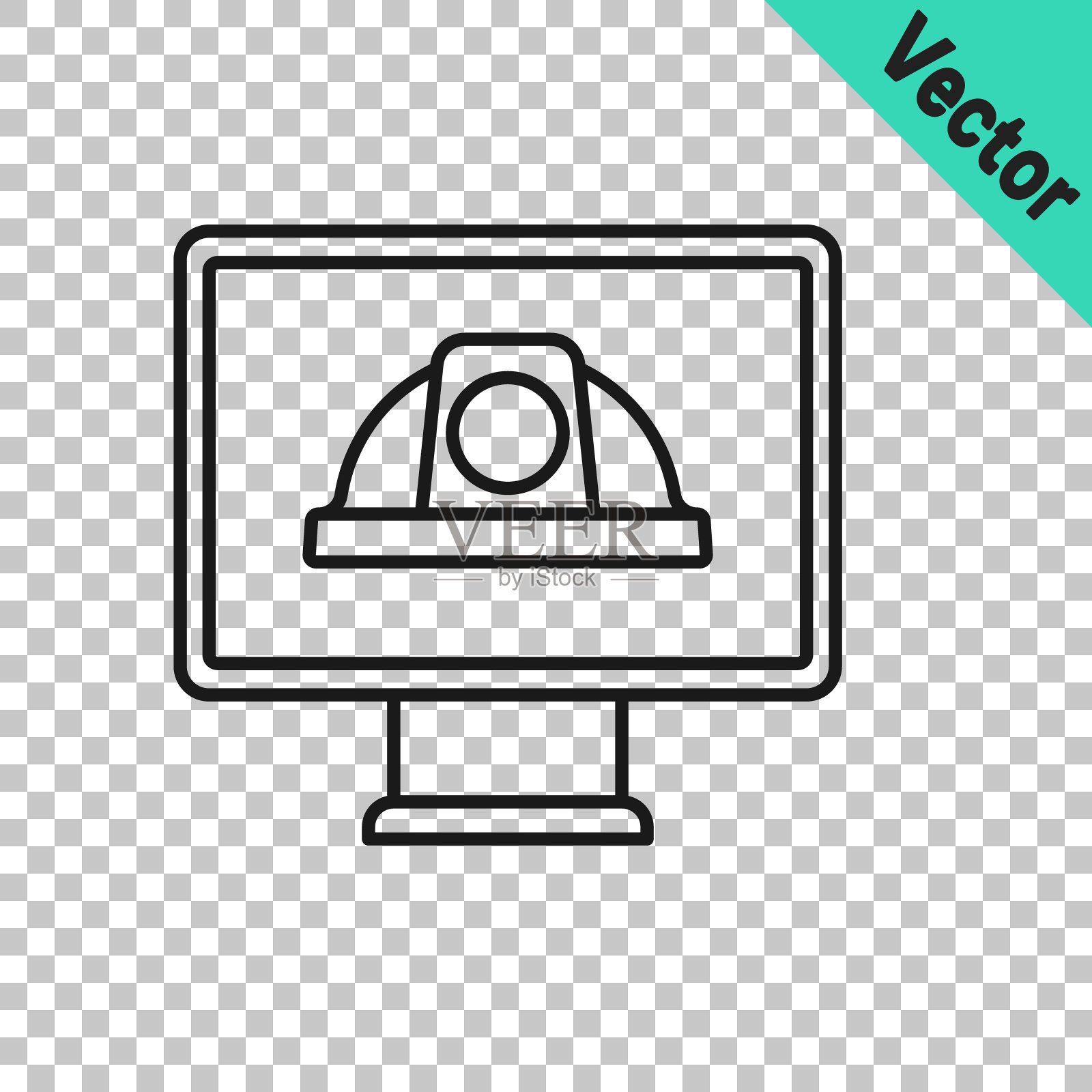 黑线工人安全帽图标孤立在透明的背景上。向量插画图片素材