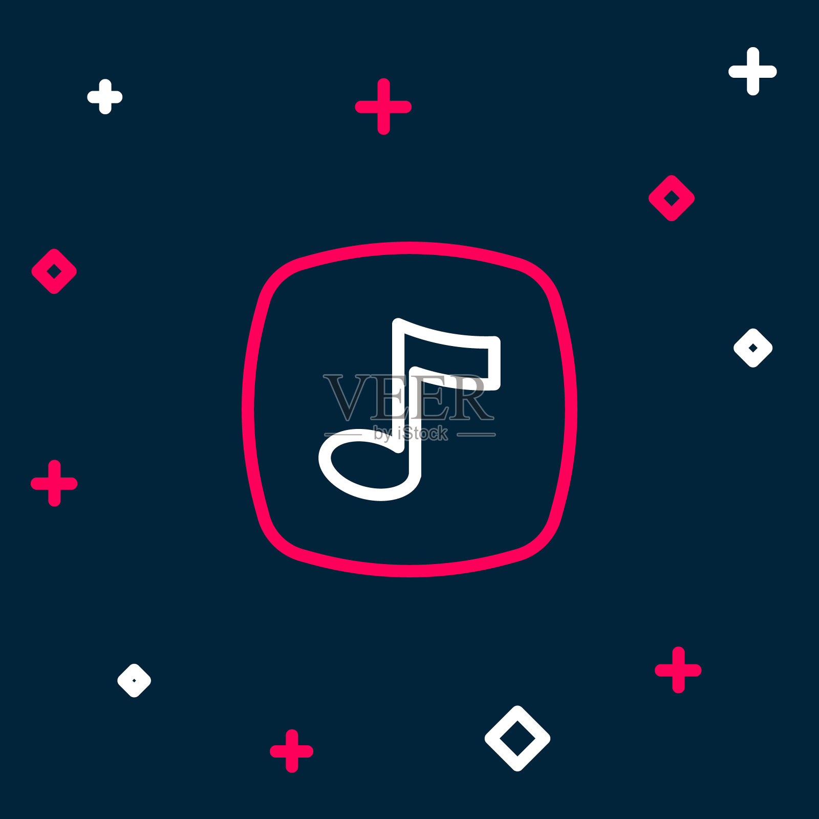 音乐音符，音调图标孤立在蓝色背景上。色彩斑斓的轮廓的概念。向量图标素材