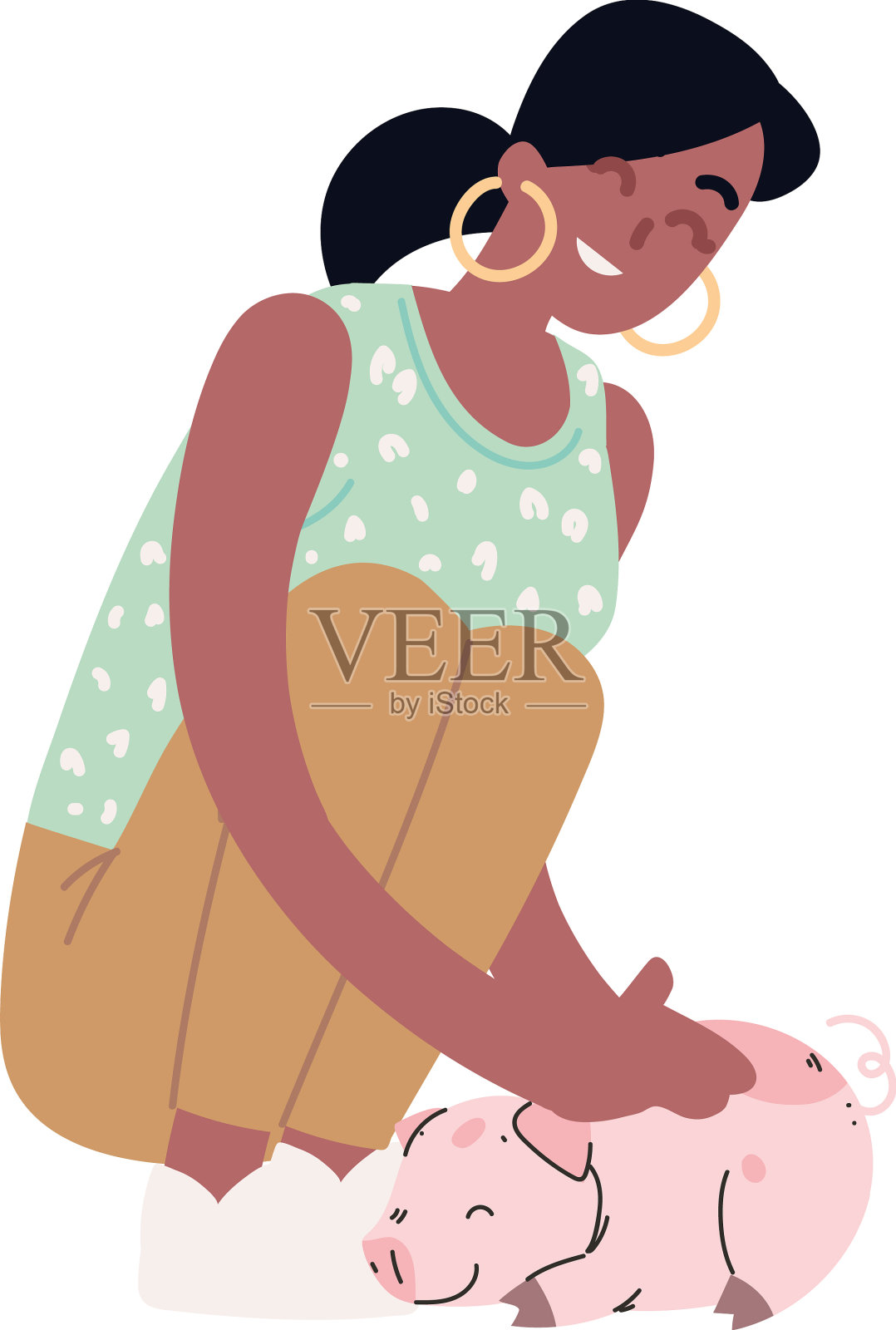 带着宠物猪的女人设计元素图片