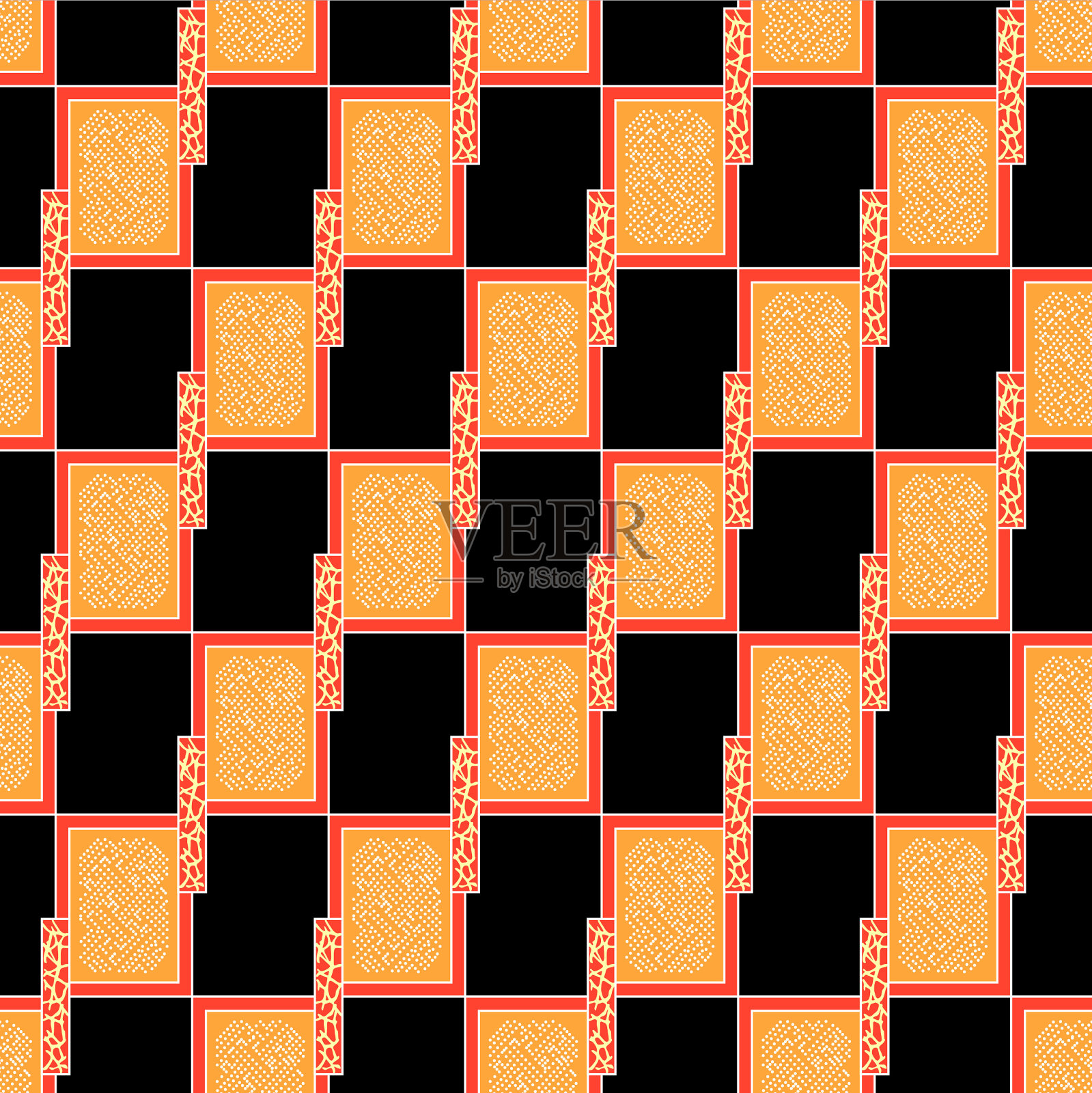 日本神圣橙色方格矢量无缝图案插画图片素材