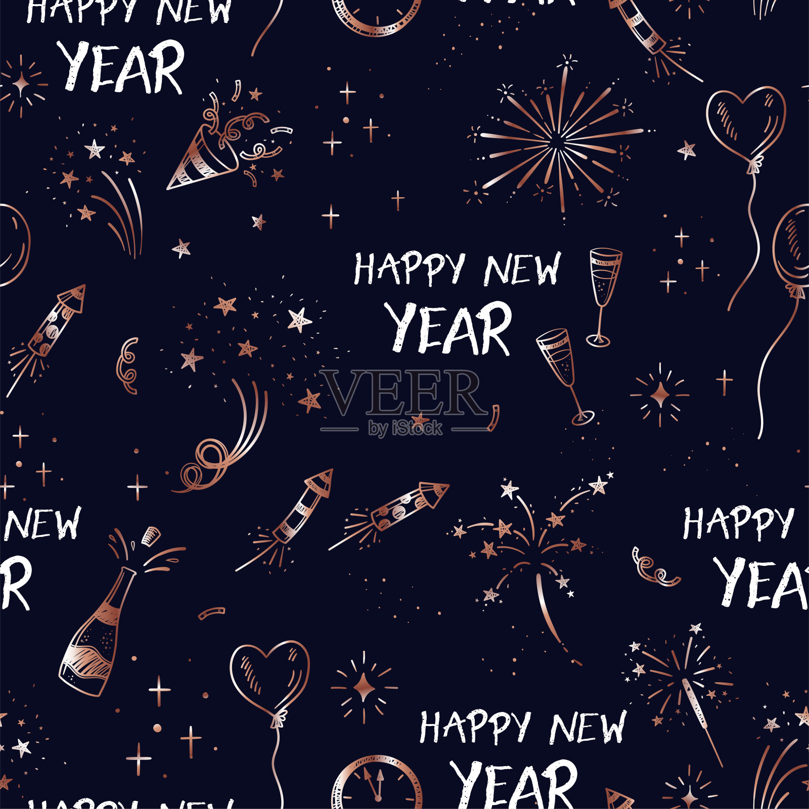 有趣的手绘涂鸦烟花无缝图案，新年设计，伟大的纺织品，包装，横幅，墙纸-矢量设计插画图片素材