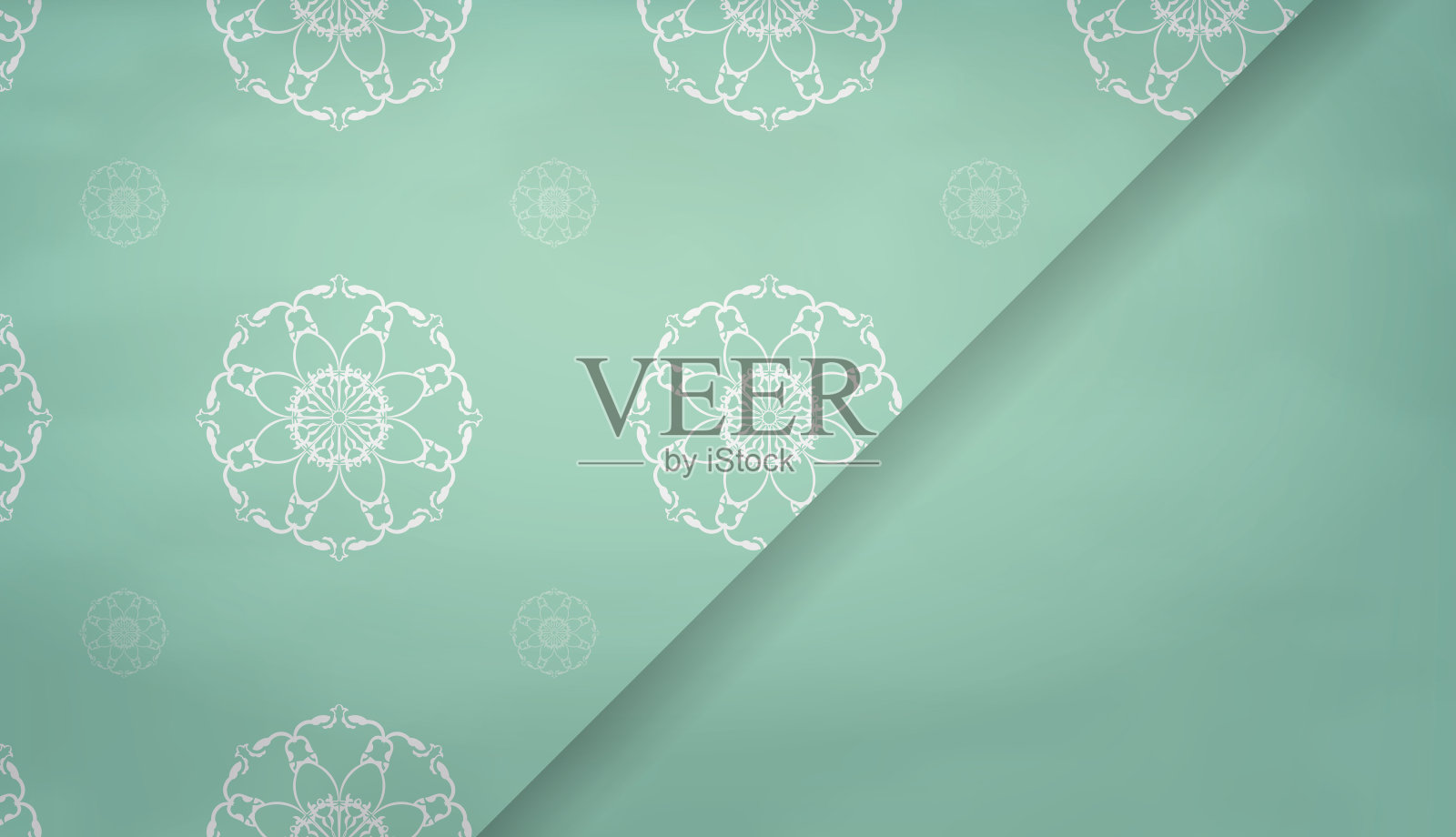 薄荷色旗帜与希腊白色图案的设计下的文字插画图片素材