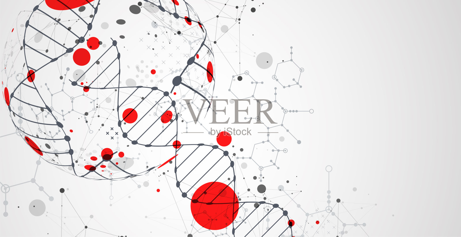 抽象未来主义背景的设计作品。 带有DNA分子的科学模板、墙纸或横幅。插画图片素材