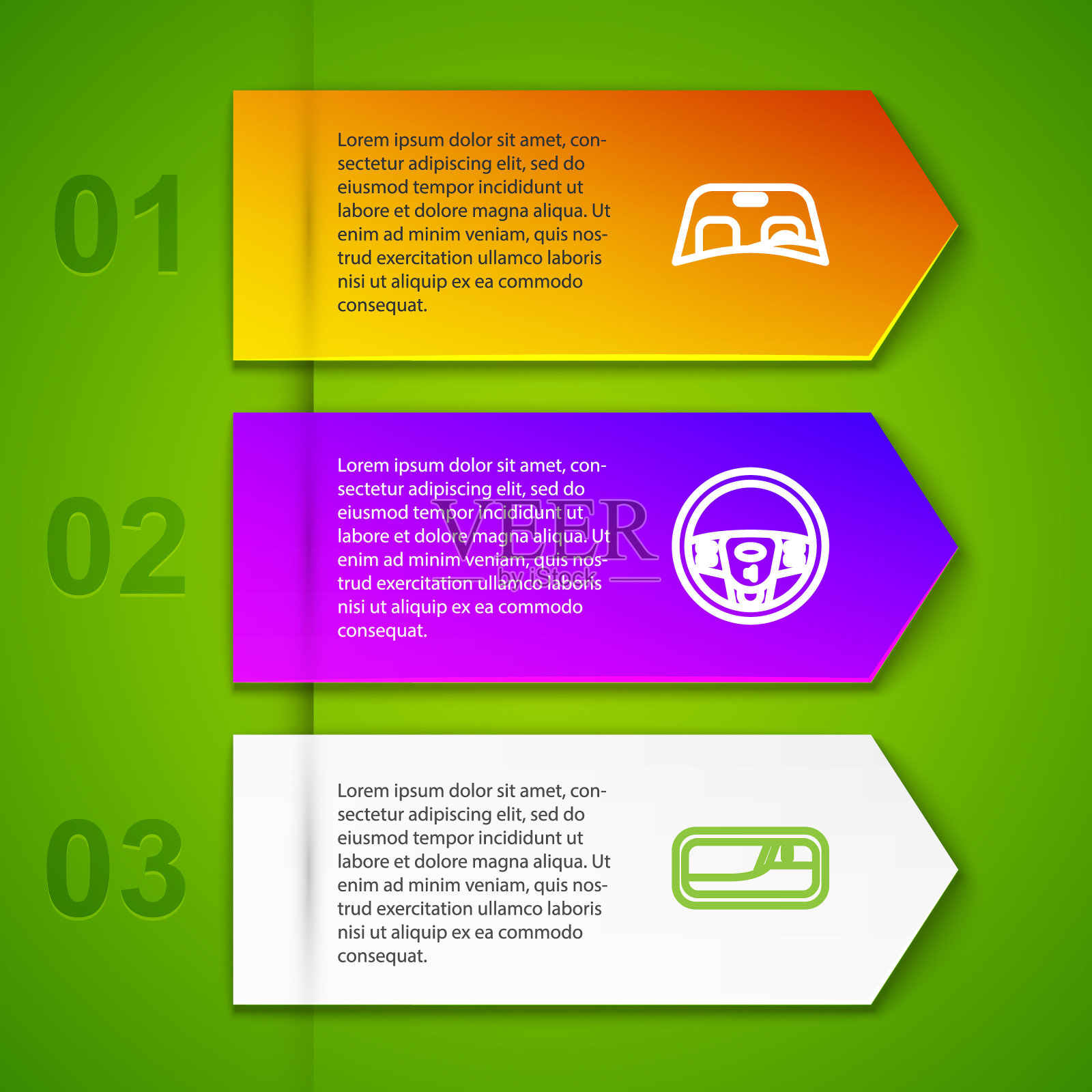 汽车挡风玻璃，方向盘，门把手和。业务信息模板。向量设计模板素材