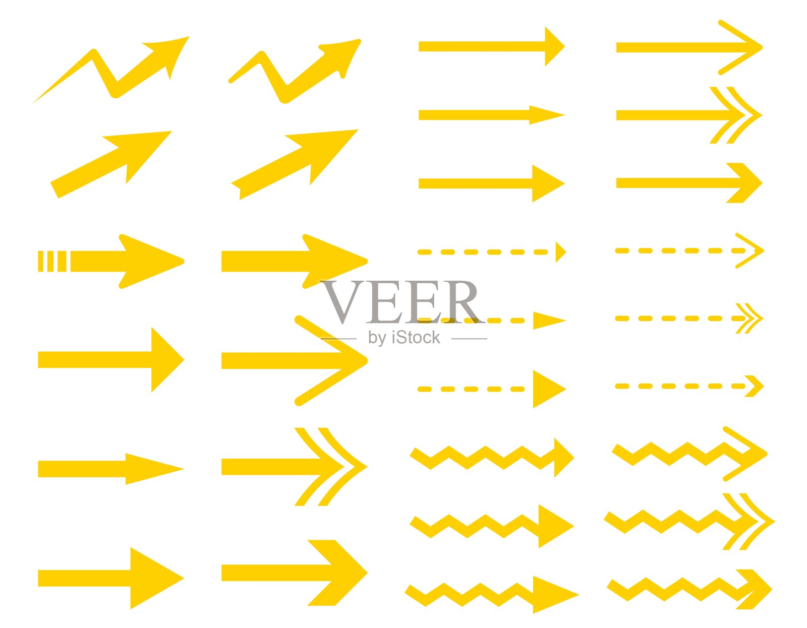 一组各种形状的黄色箭头/插图材料(矢量插图)设计元素图片