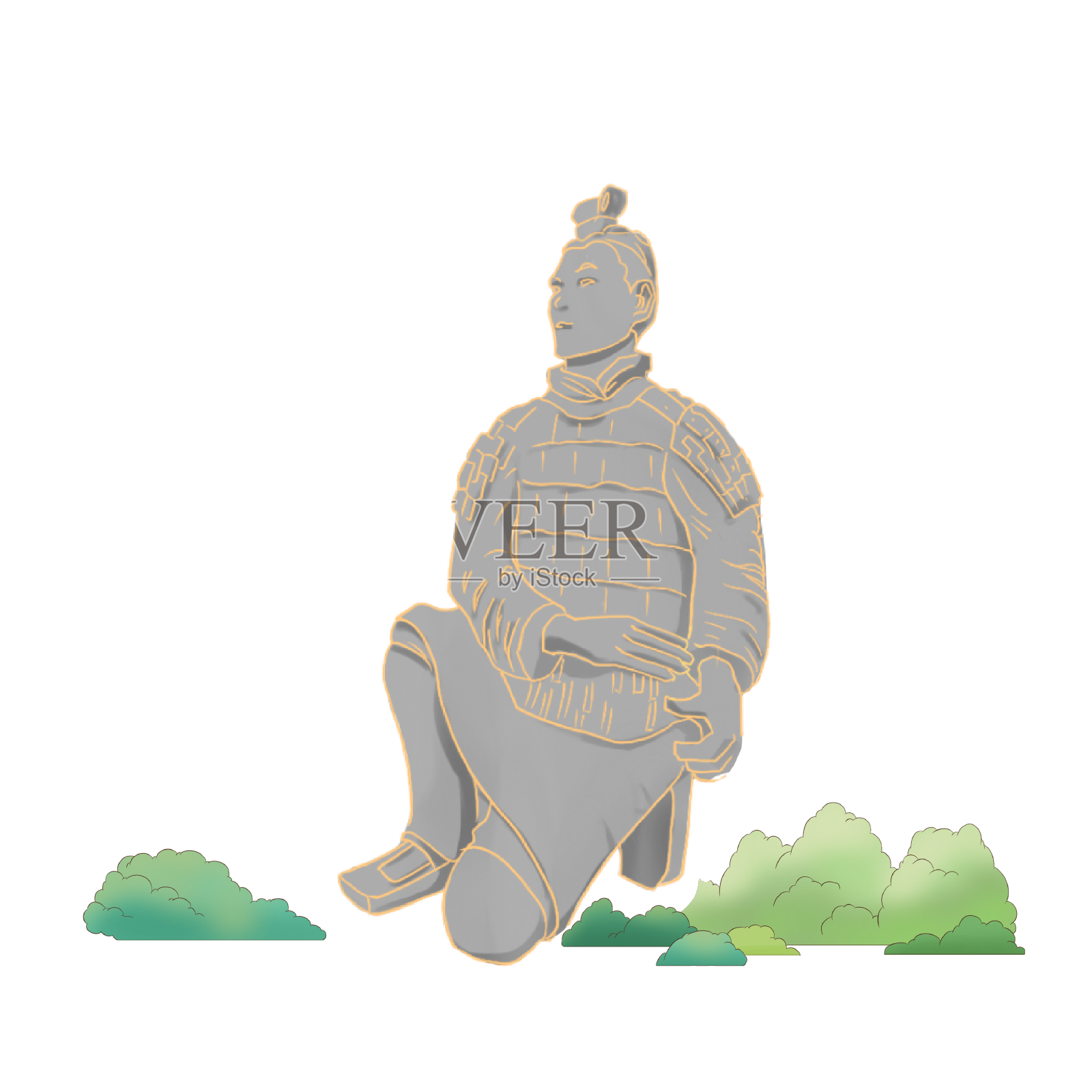 手绘西安兵马俑雕塑设计元素图片