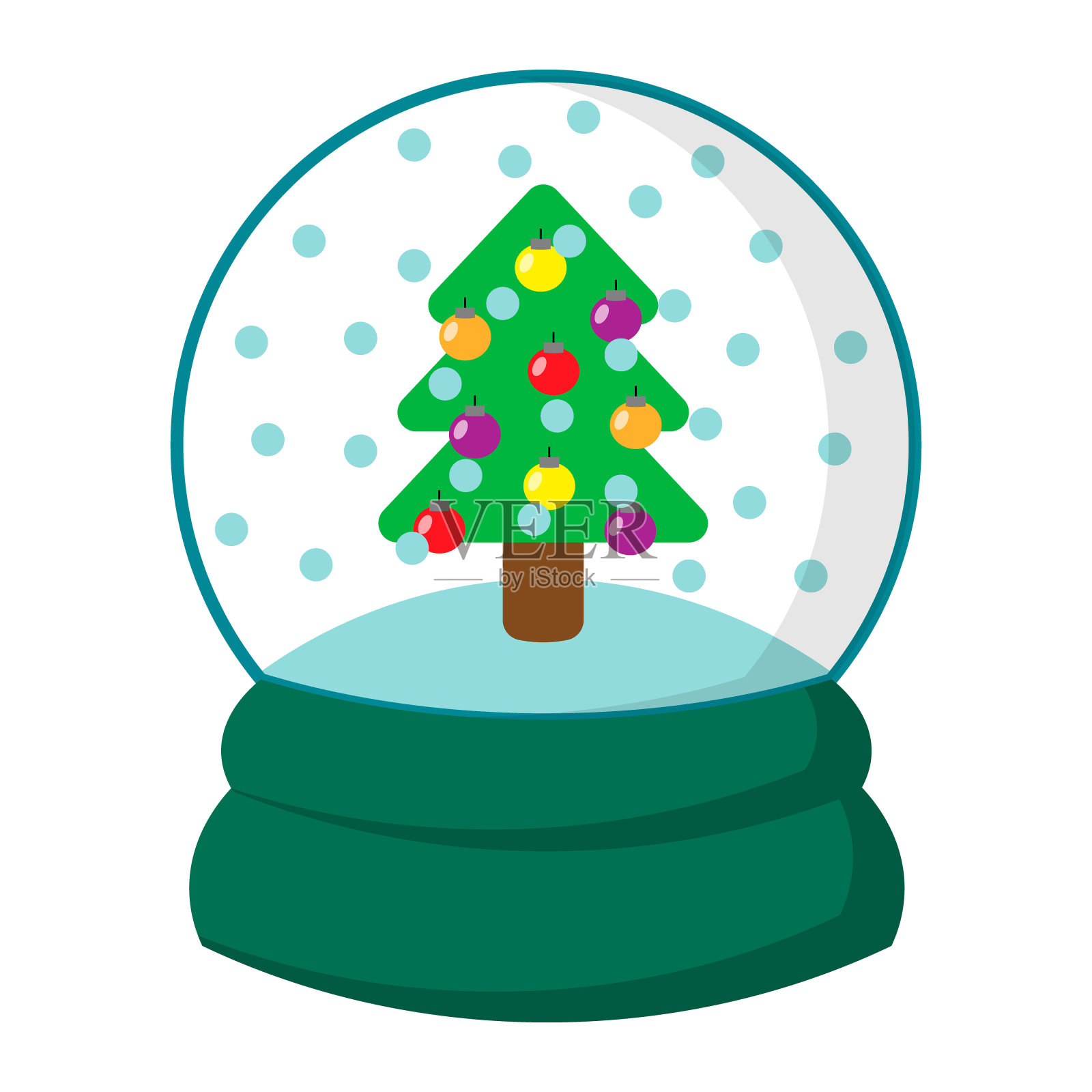 圣诞树上的圣诞雪球。绘制彩色插图设计元素图片