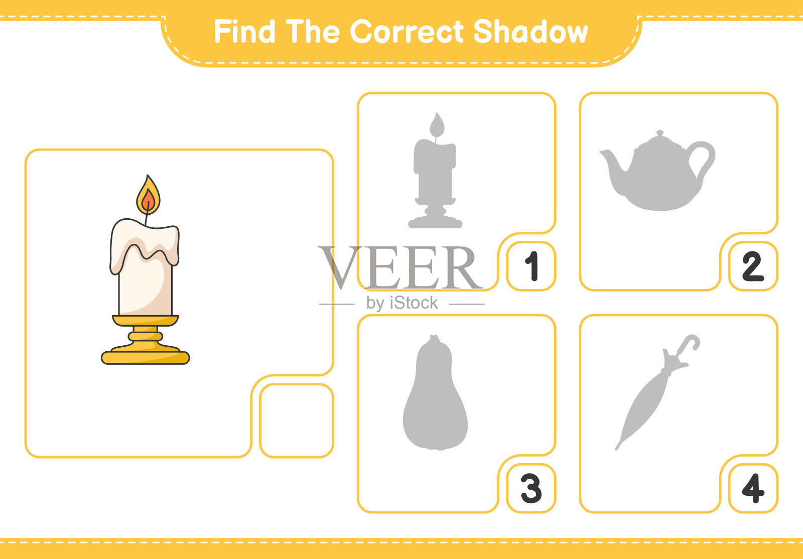 找到正确的影子。找到并匹配蜡烛的正确阴影。教育儿童游戏;打印工作表;矢量图插画图片素材