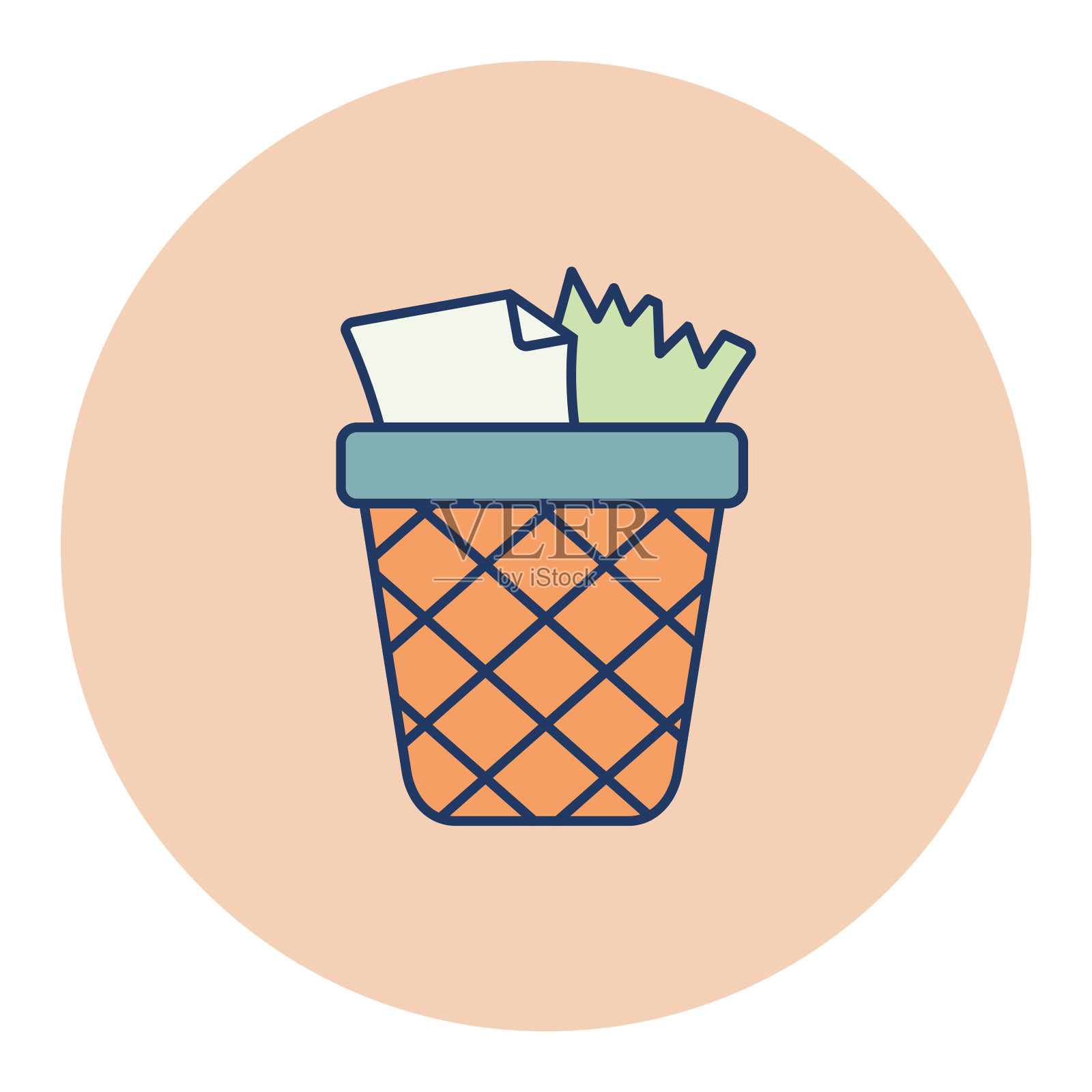 废纸篓轮廓图标。工作区标志插画图片素材