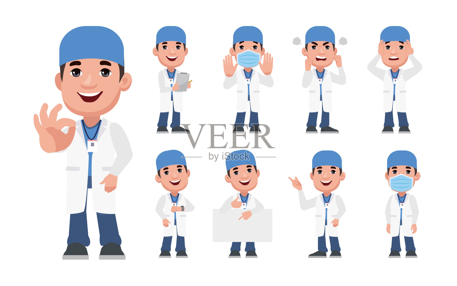 不同姿势的医生。向量设计元素图片