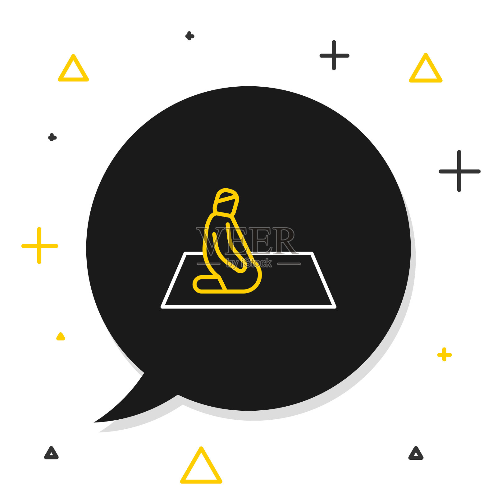 一行穆斯林男子祈祷在地毯图标孤立在白色背景。色彩斑斓的轮廓的概念。向量插画图片素材