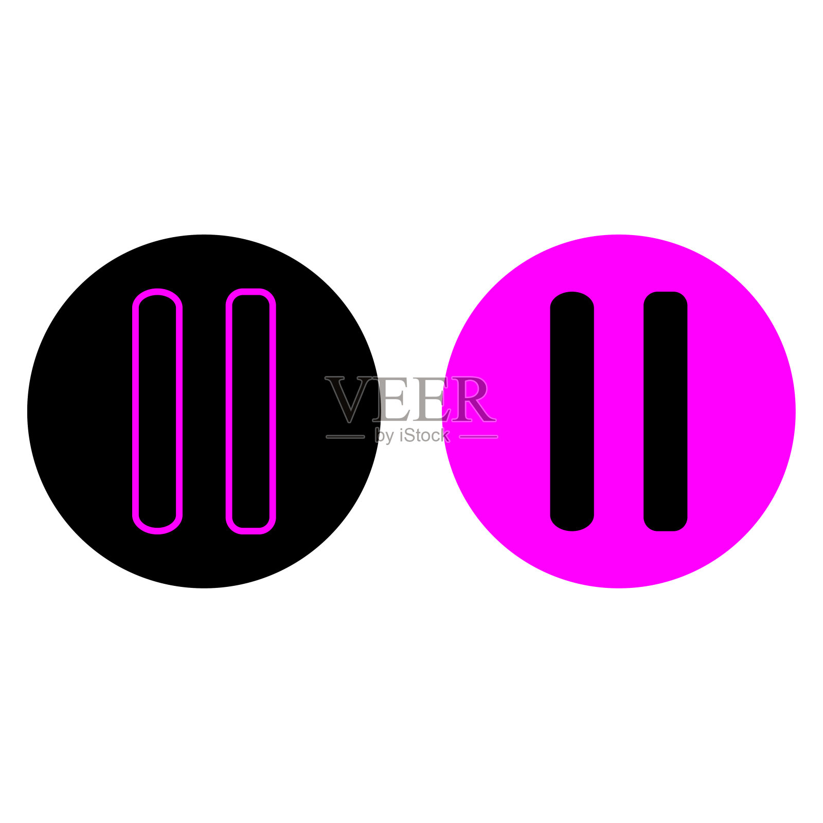 暂停图标集。黑色和粉色的符号。音频记录元素。多媒体的概念。矢量插图。股票的形象。图标素材