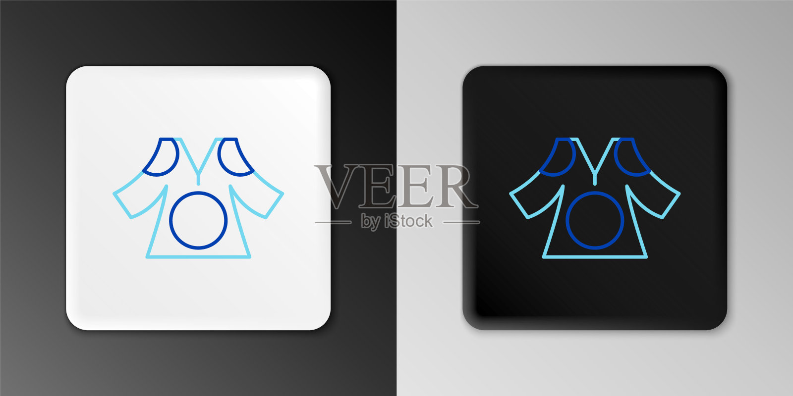 线和服图标孤立的灰色背景。中国人，日本人，韩国人，越南人穿着民族服装，和服。亚洲传统服装。色彩斑斓的轮廓的概念。向量图标素材