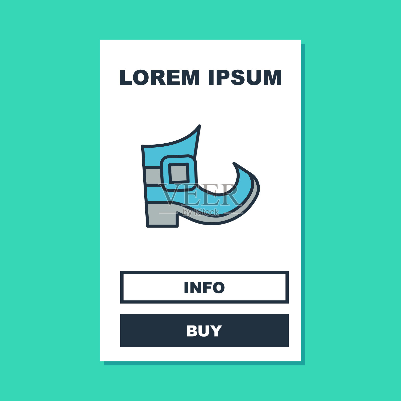 填充轮廓妖精开机图标孤立在绿松石背景。圣帕特里克节快乐。爱尔兰国家假日。向量插画图片素材