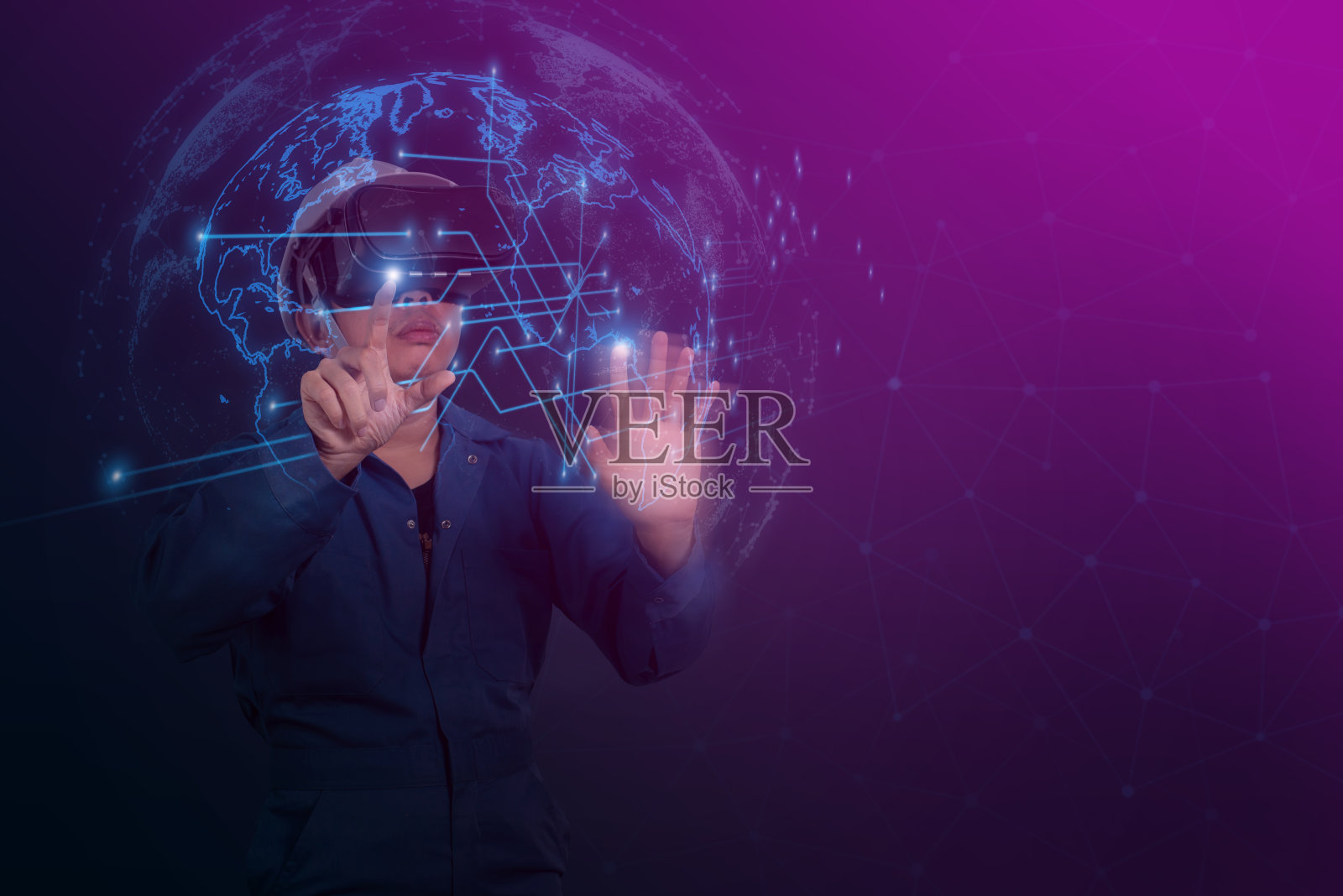 元数字网络世界技术，工程师与数字技术安全控制、能源和可持续资源环境技术。照片摄影图片