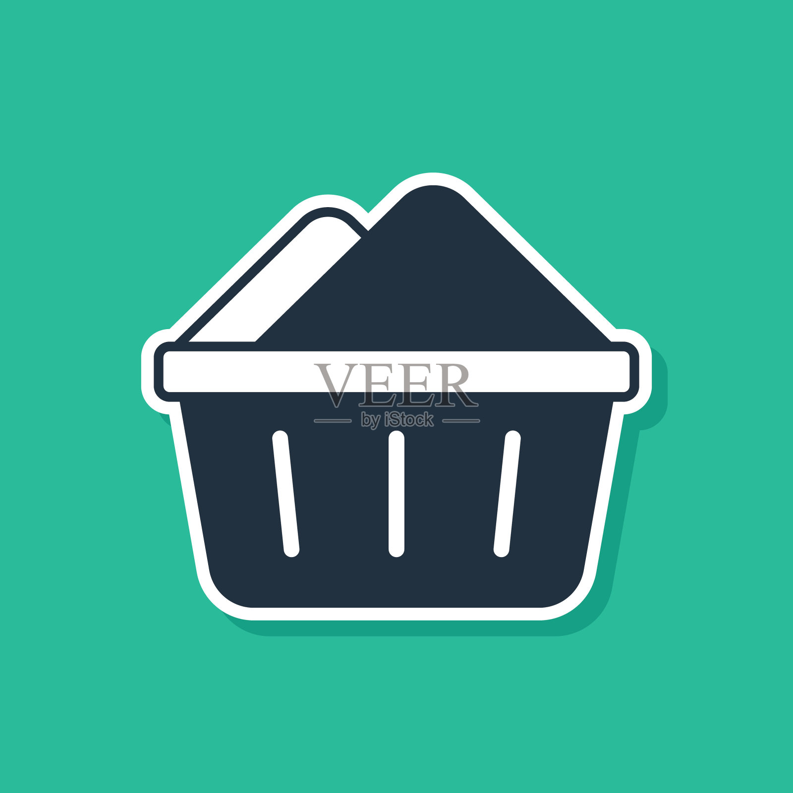 蓝色塑料盆与肥皂泡沫图标孤立在绿色背景上。碗水。洗衣服，清洁设备。向量插画图片素材