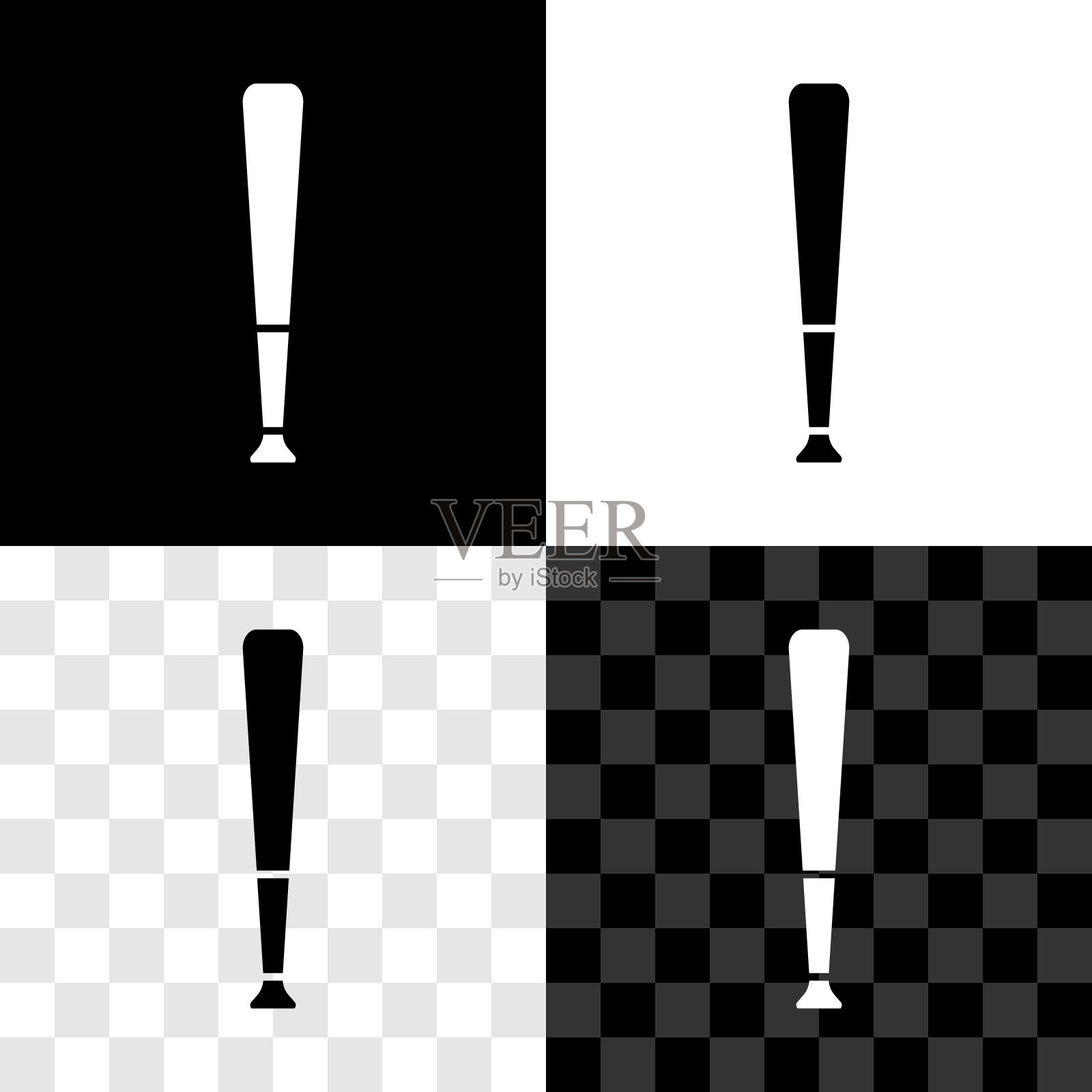 设置棒球球棒图标孤立在黑白，透明的背景。运动设备。向量图标素材