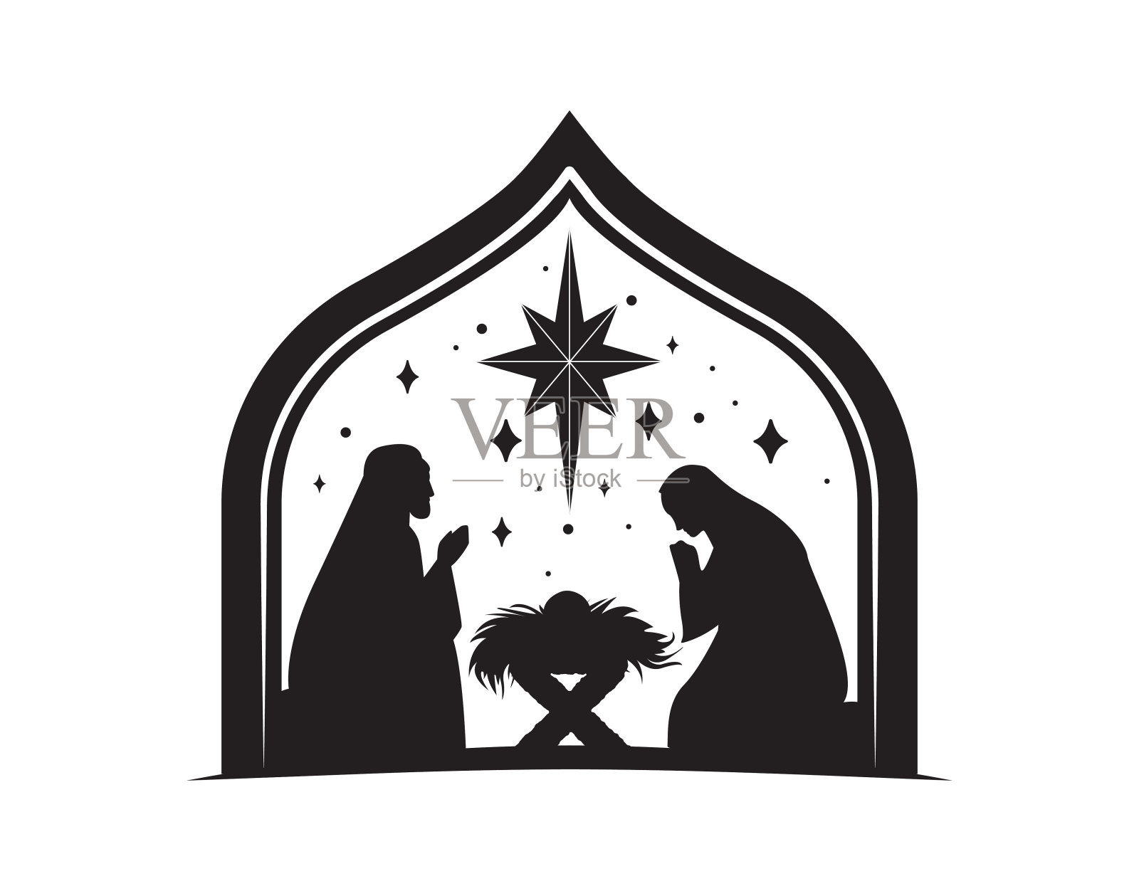 人们为孩子祈祷的剪影插画图片素材