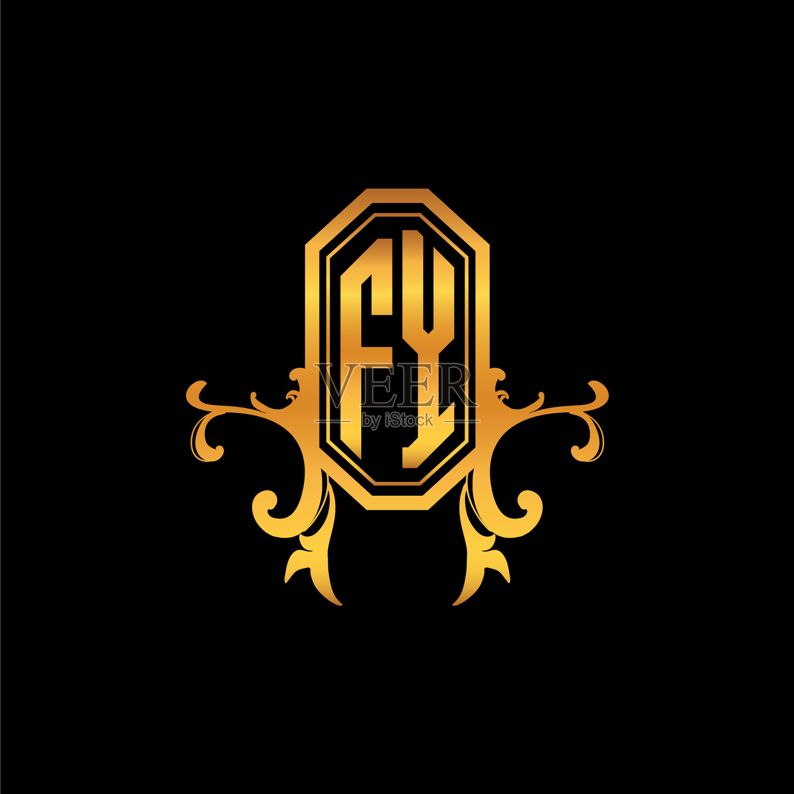 Fy标志字母组合复古几何装饰插画图片素材