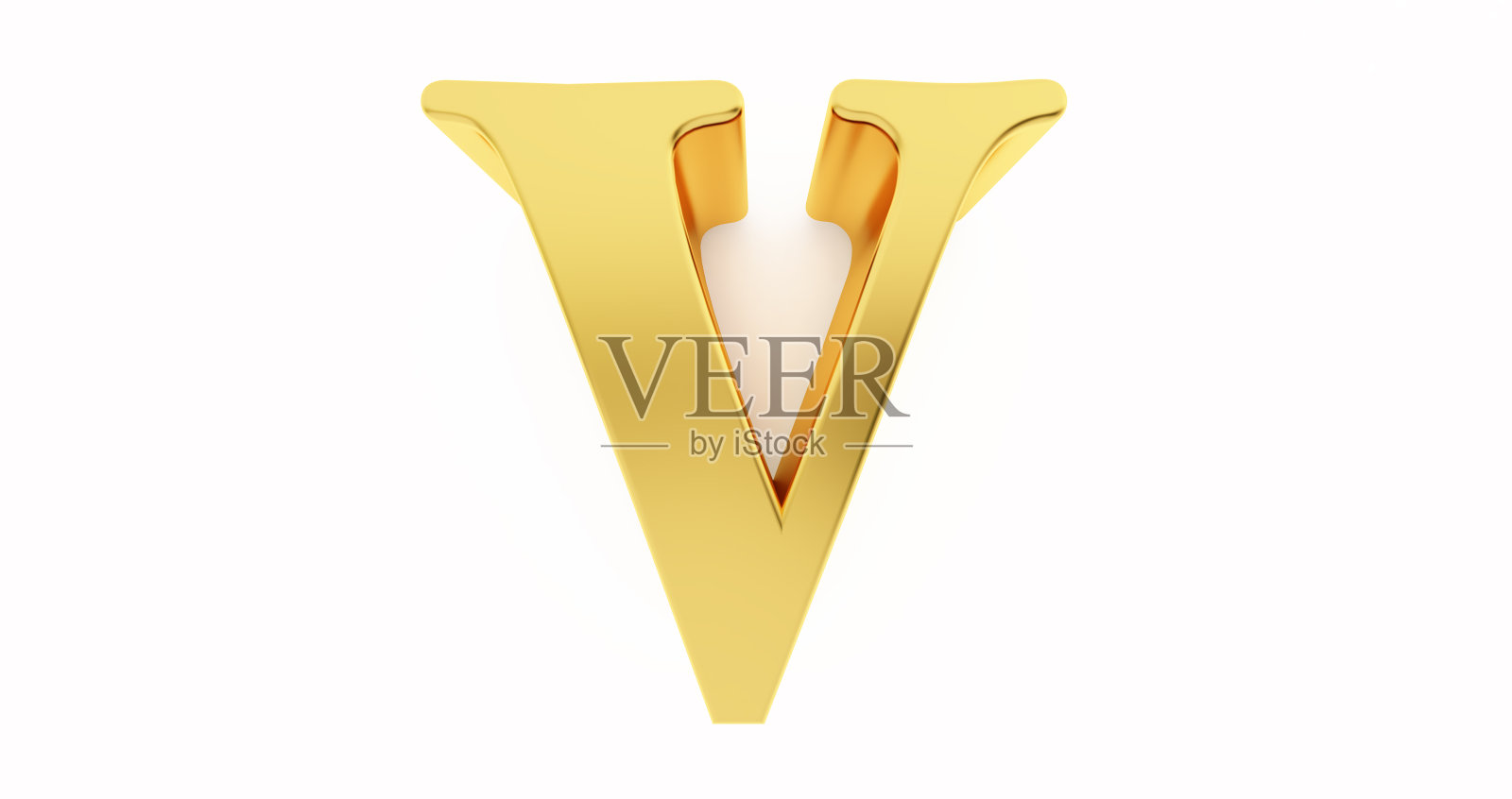 在白色背景上孤立的金色字母V。照片摄影图片