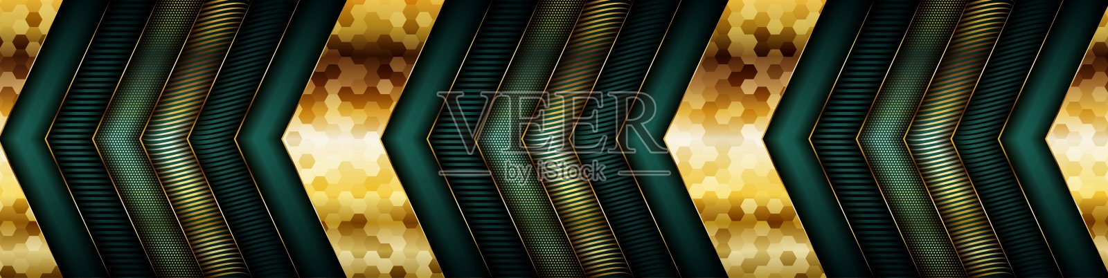 豪华深绿色重叠背景与现实的金线和六边形在闪亮的金色插画图片素材