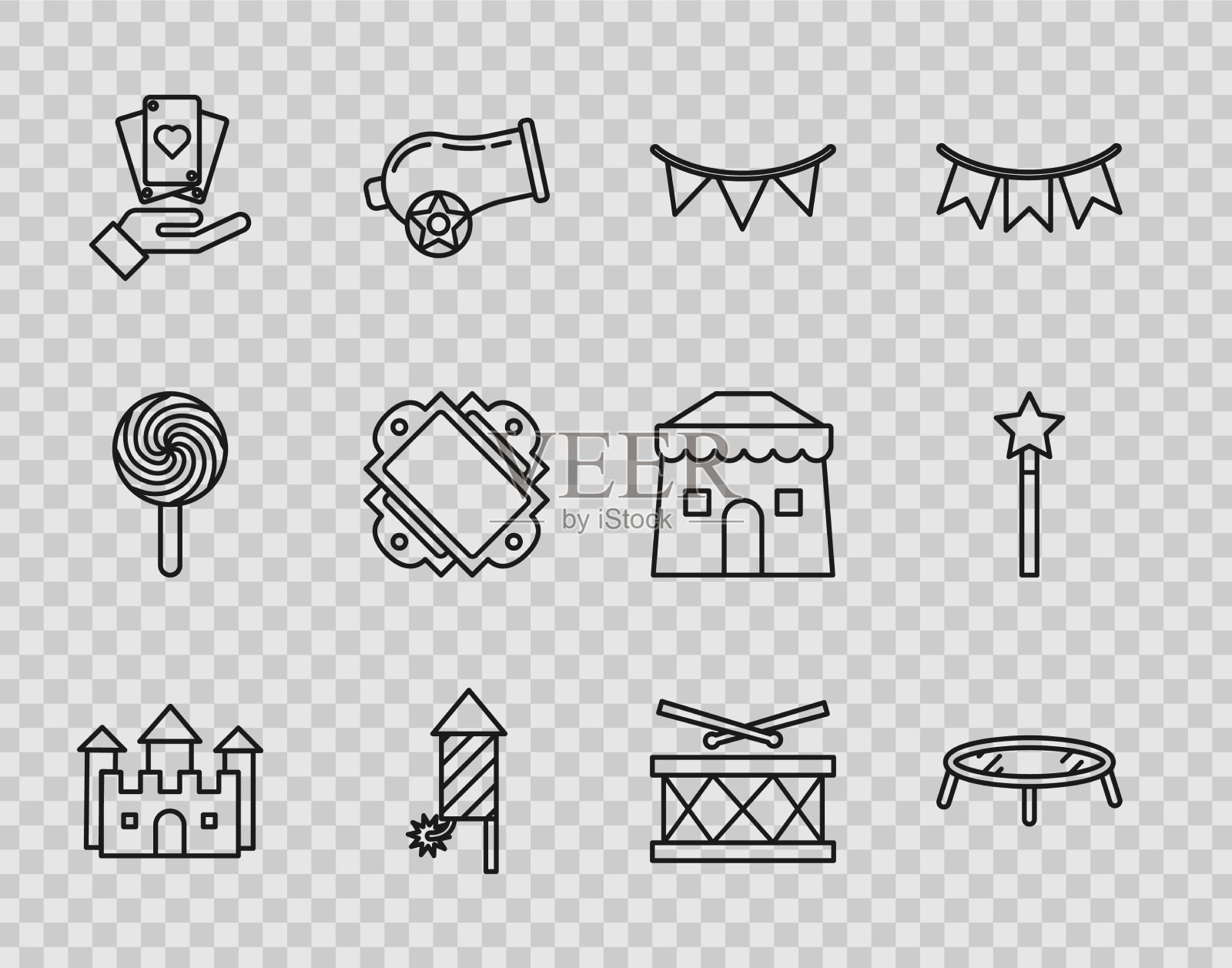 设置线城堡蹦床跳跃嘉年华图标素材