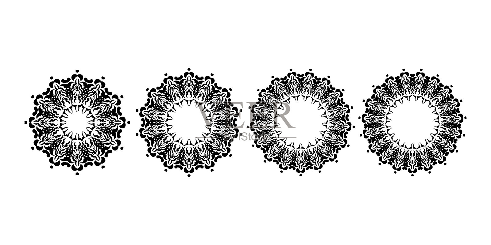 曼陀罗一套装饰性的装饰品，形成花或曼陀罗的形状。适用于商标、印刷品和明信片。矢量图插画图片素材