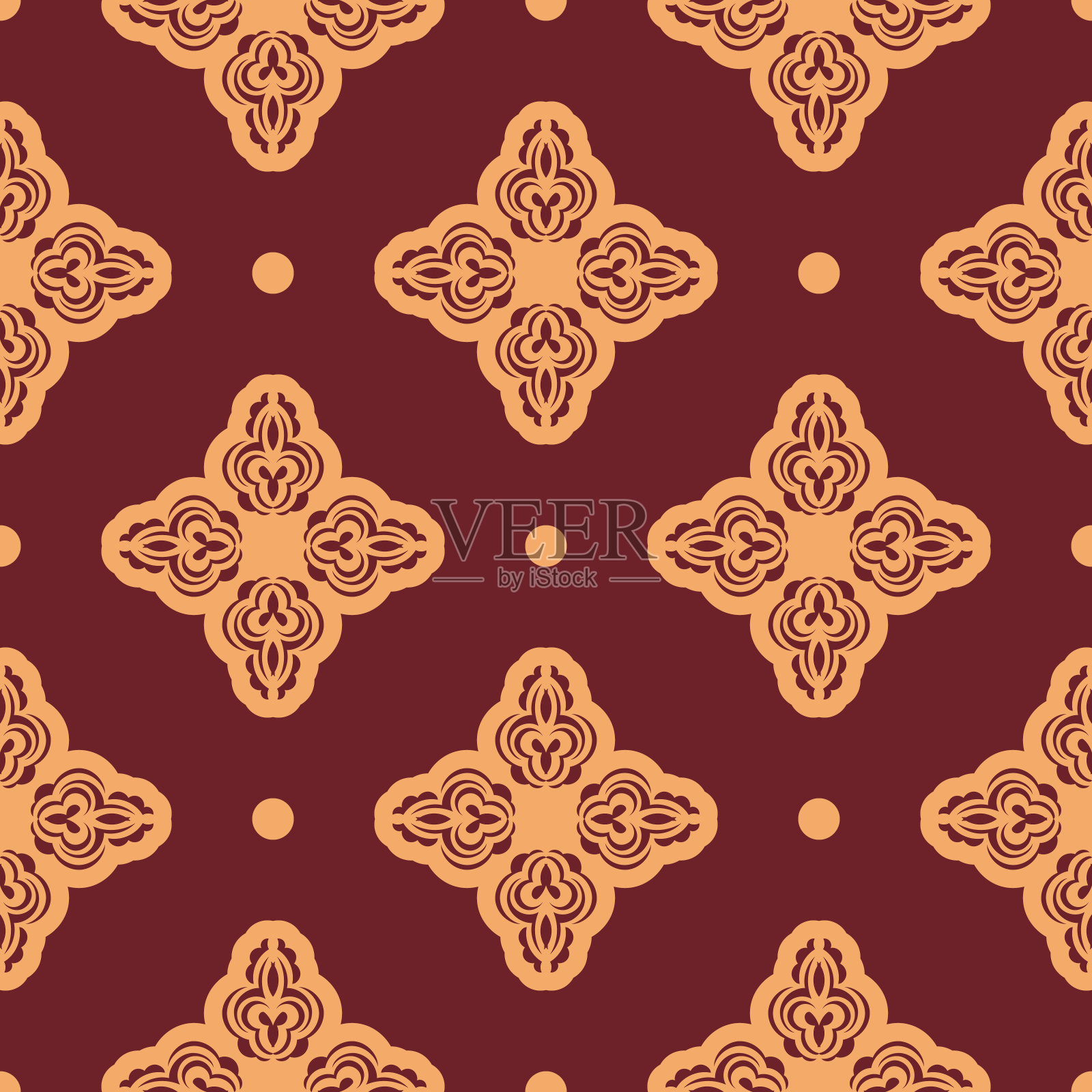 紫红色和黄色无缝图案，带有装饰装饰。向量插画图片素材